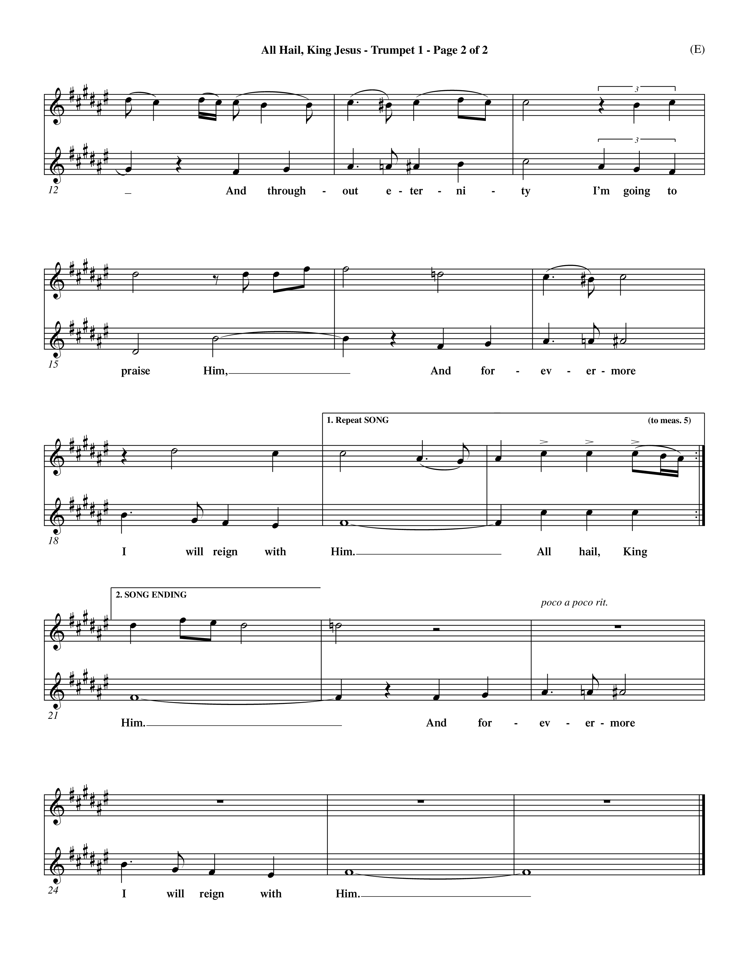 All Hail King Jesus (Choral Anthem SATB) Trumpet 1 (Word Music / Arr. Don Marsh / Orch. Andrew High)