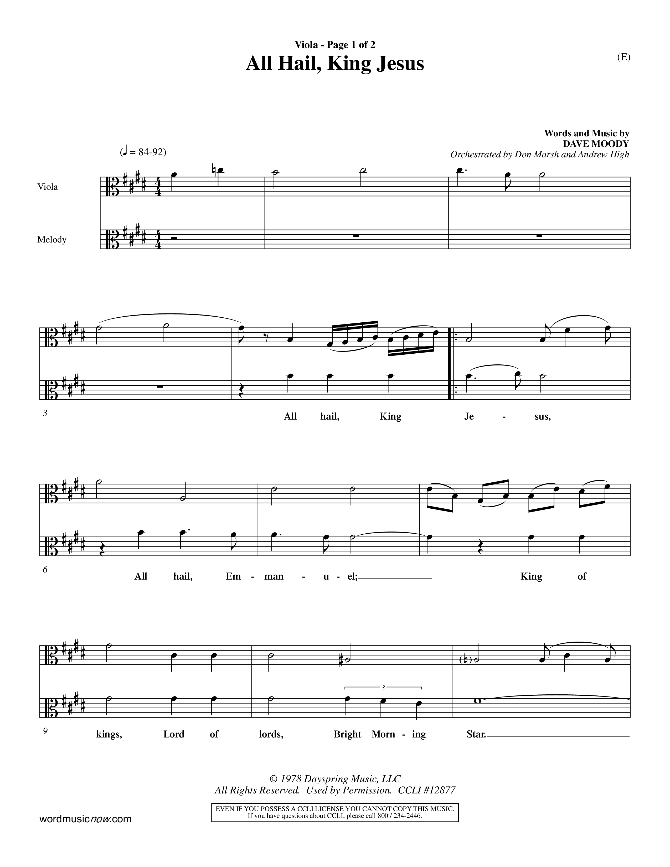 All Hail King Jesus (Choral Anthem SATB) Viola (Word Music / Arr. Don Marsh / Orch. Andrew High)