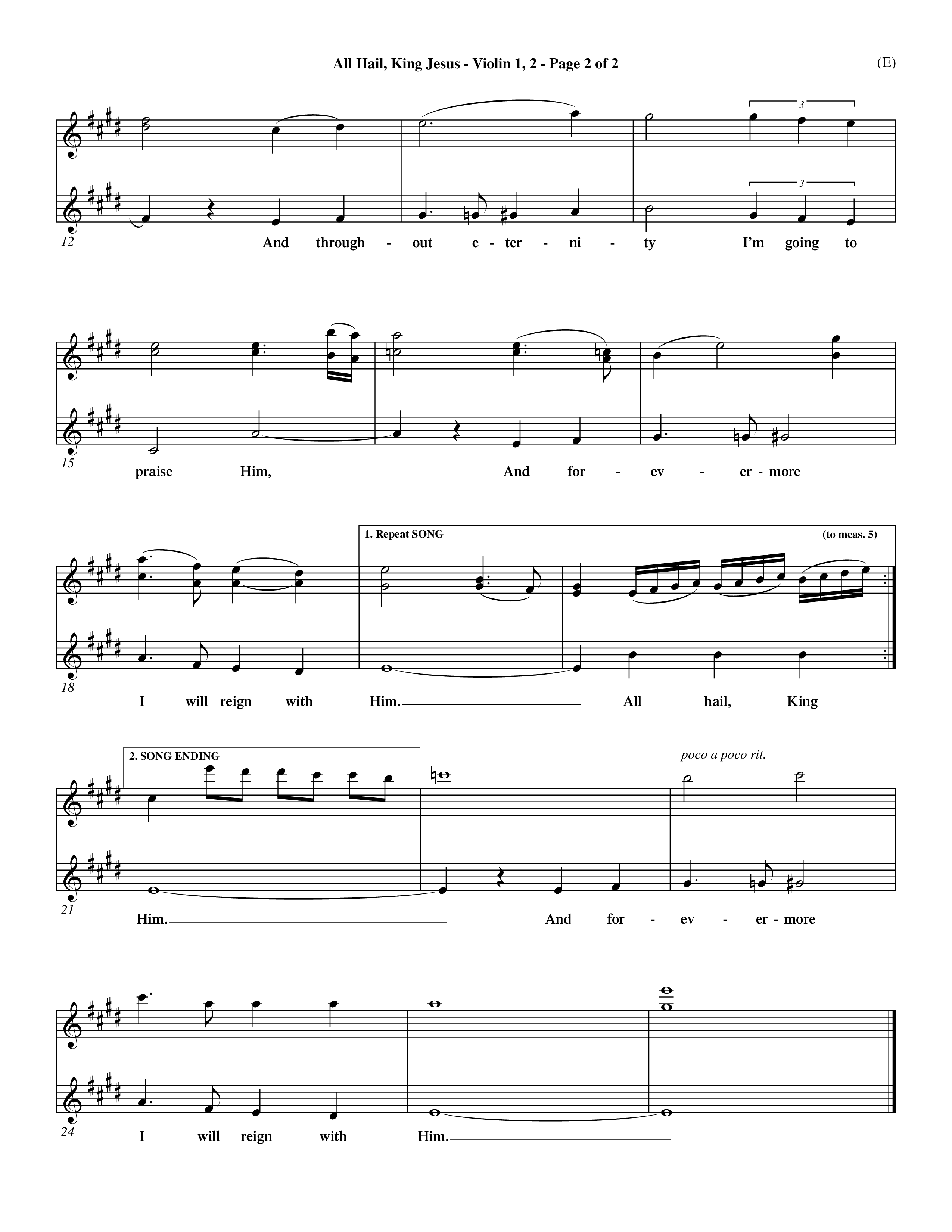 All Hail King Jesus (Choral Anthem SATB) Violin 1/2 (Word Music / Arr. Don Marsh / Orch. Andrew High)