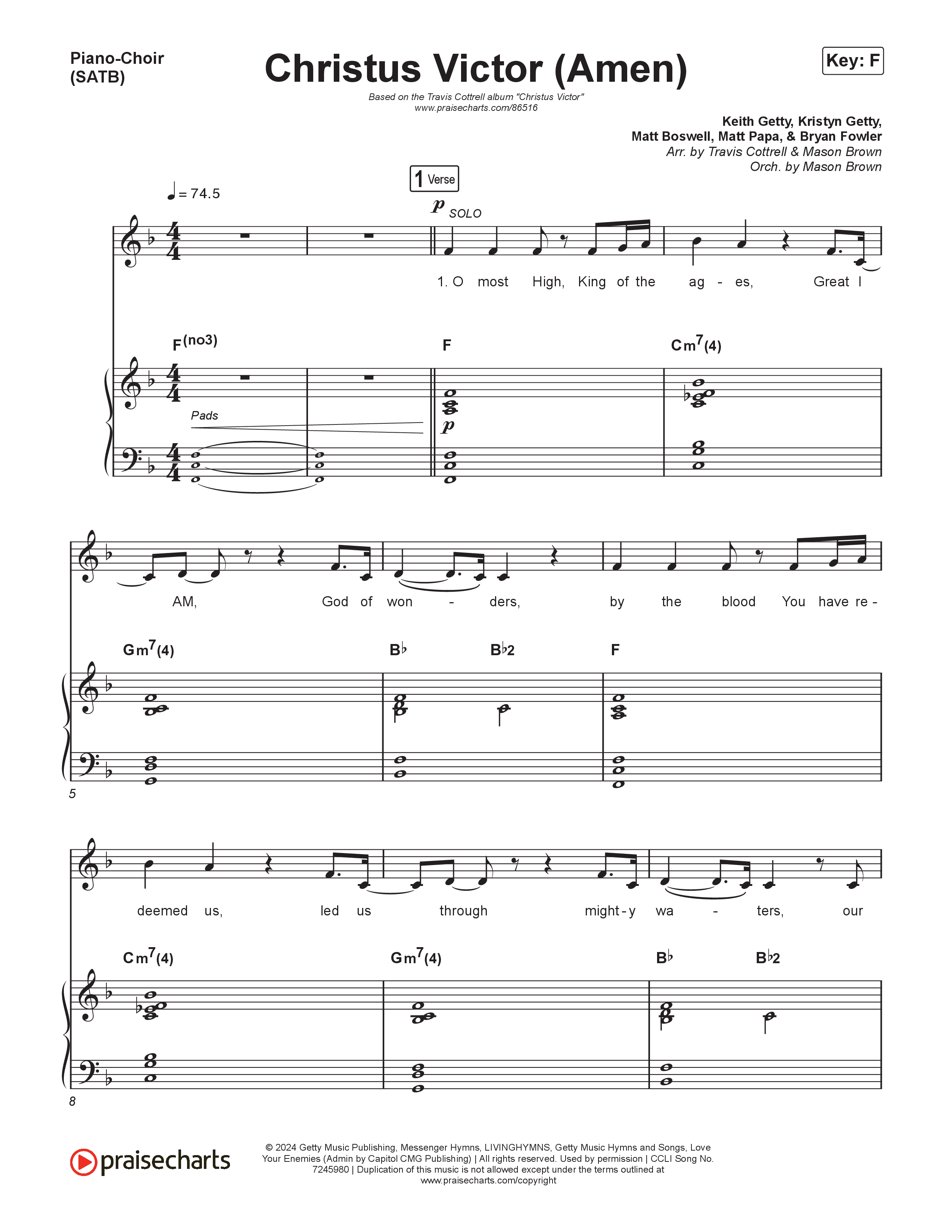 Christus Victor: Hymns of the Gettys (Vol. 1) (8 Song Choral Collection) Piano/Vocals (SATB) (Travis Cottrell)