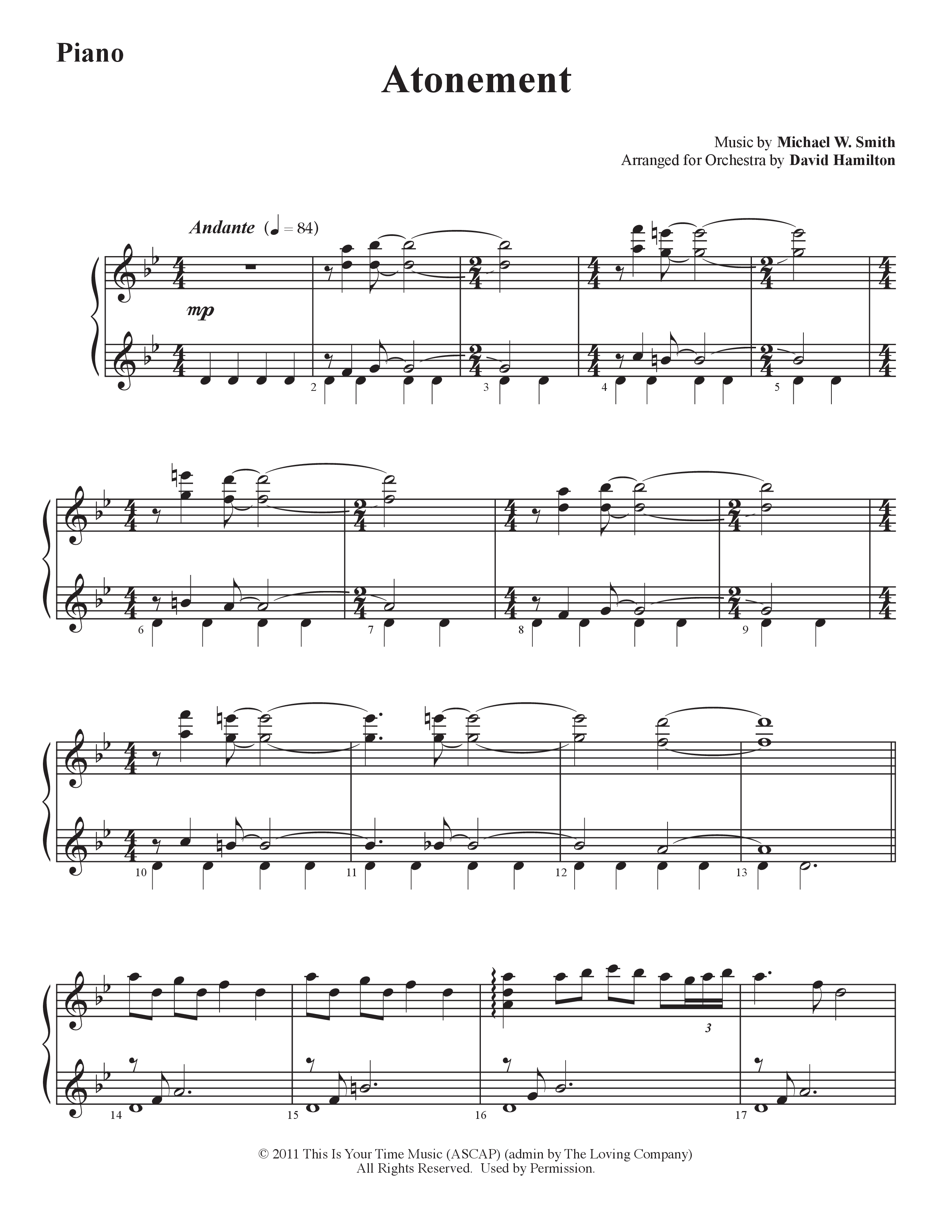 Atonement (Instrumental) Piano Sheet (Word Music / Arr. David Hamilton)