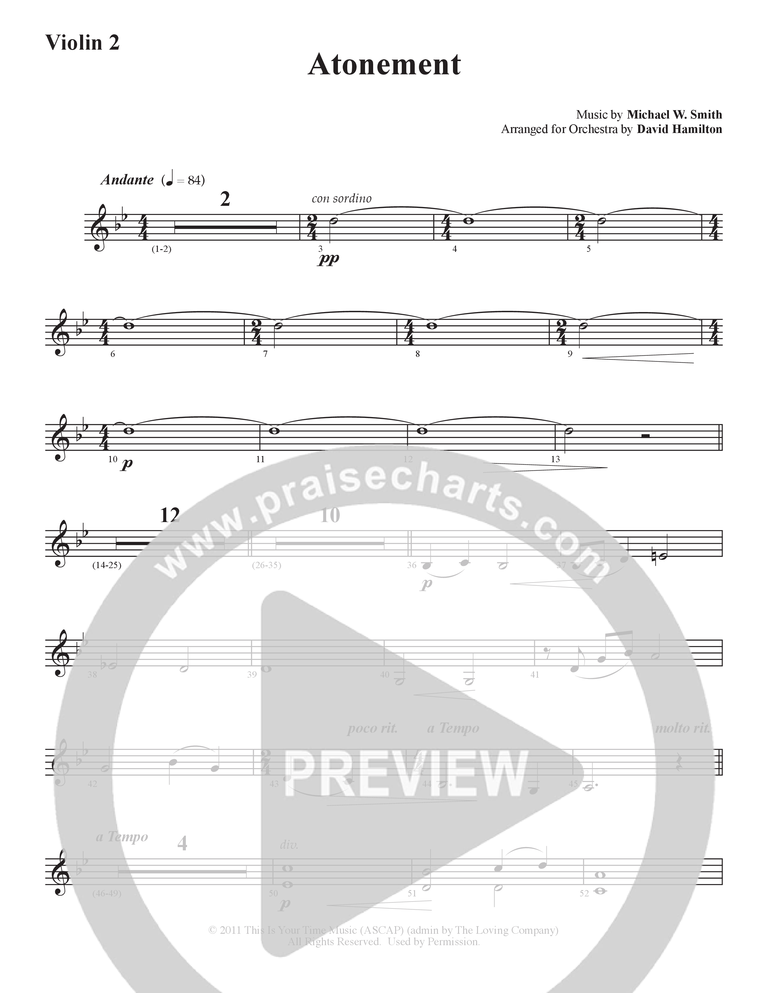 Atonement (Instrumental) Violin 2 (Word Music / Arr. David Hamilton)
