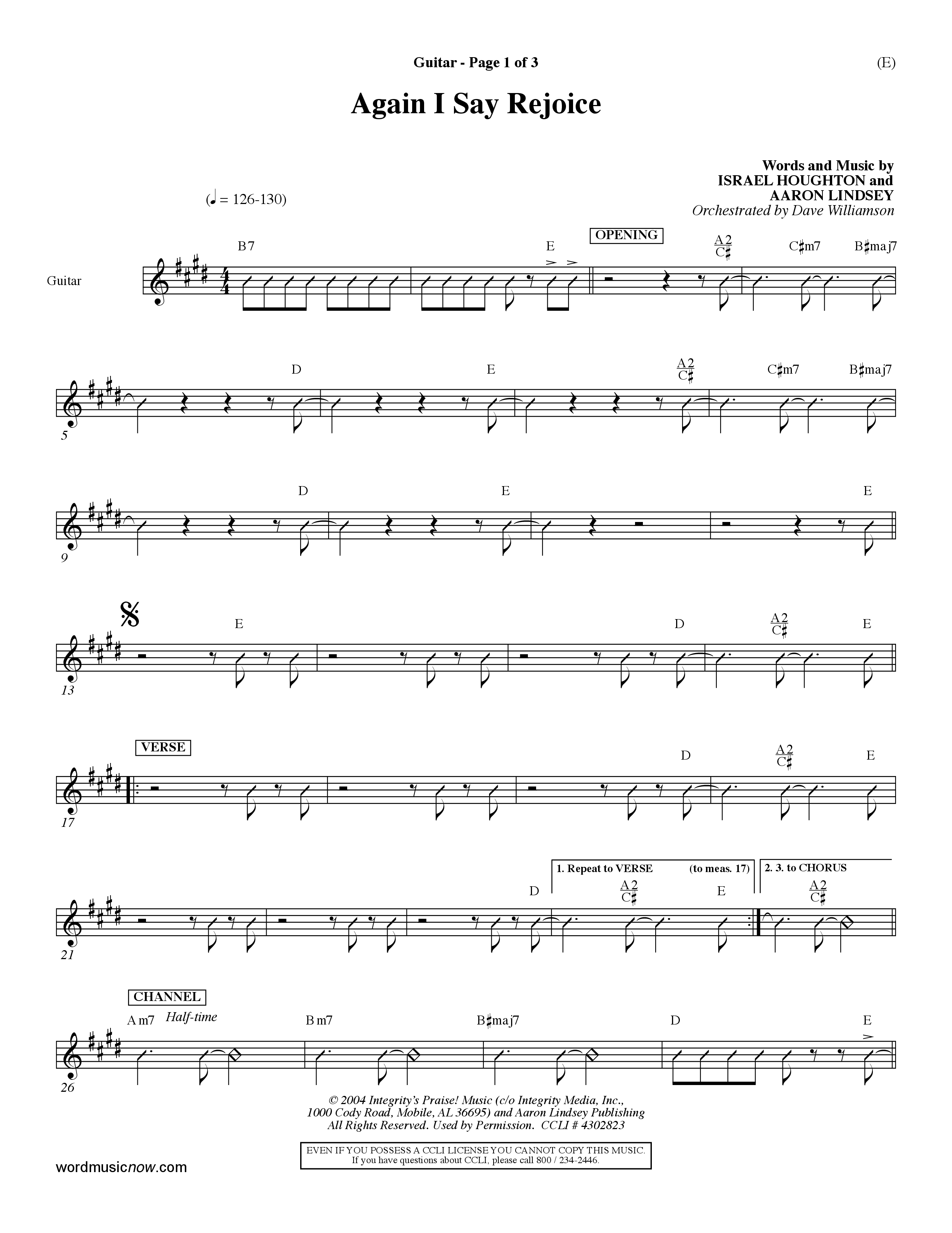 Again I Say Rejoice (Choral Anthem SATB) Acoustic Guitar (Word Music Choral / Arr. Dave Williamson)