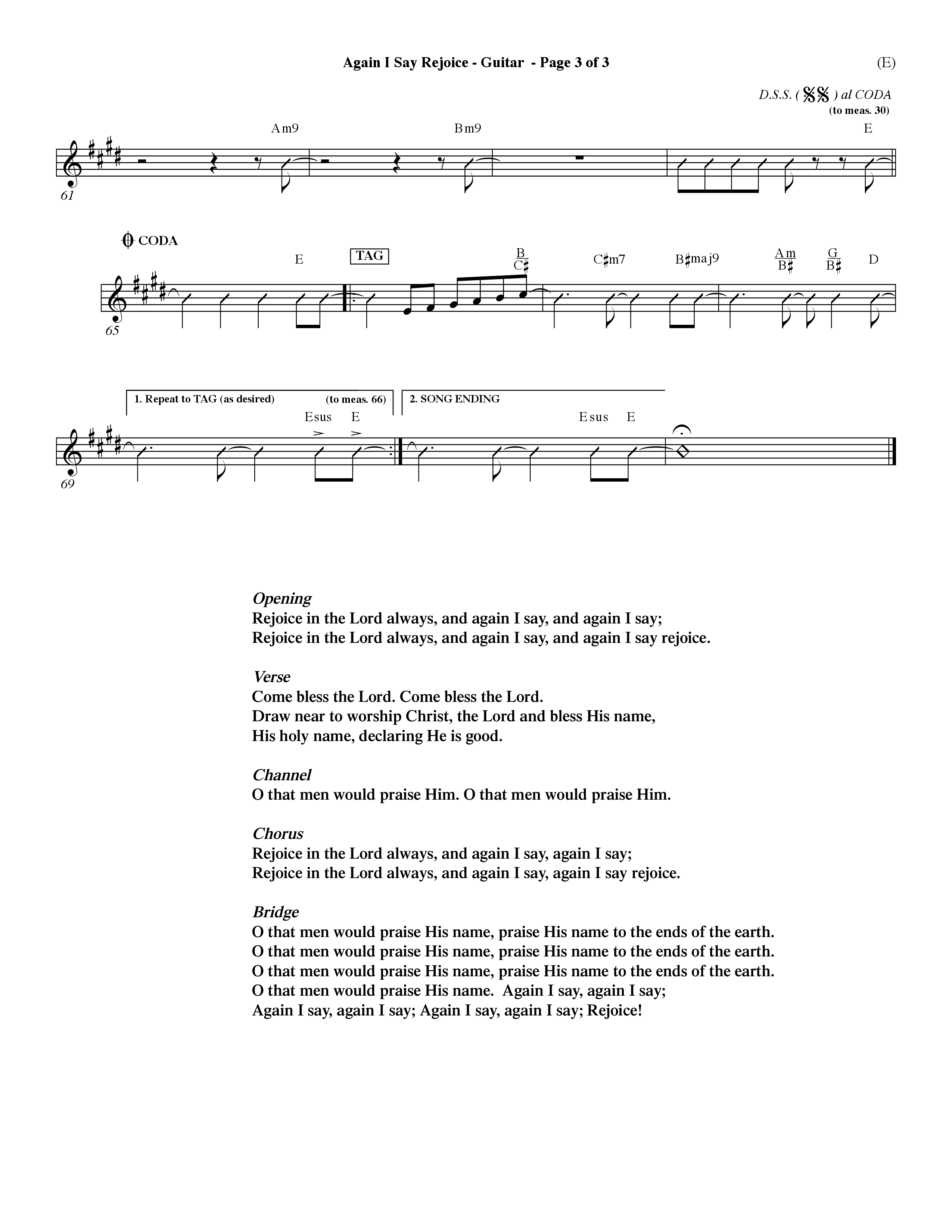 Again I Say Rejoice (Choral Anthem SATB) Acoustic Guitar (Word Music Choral / Arr. Dave Williamson)