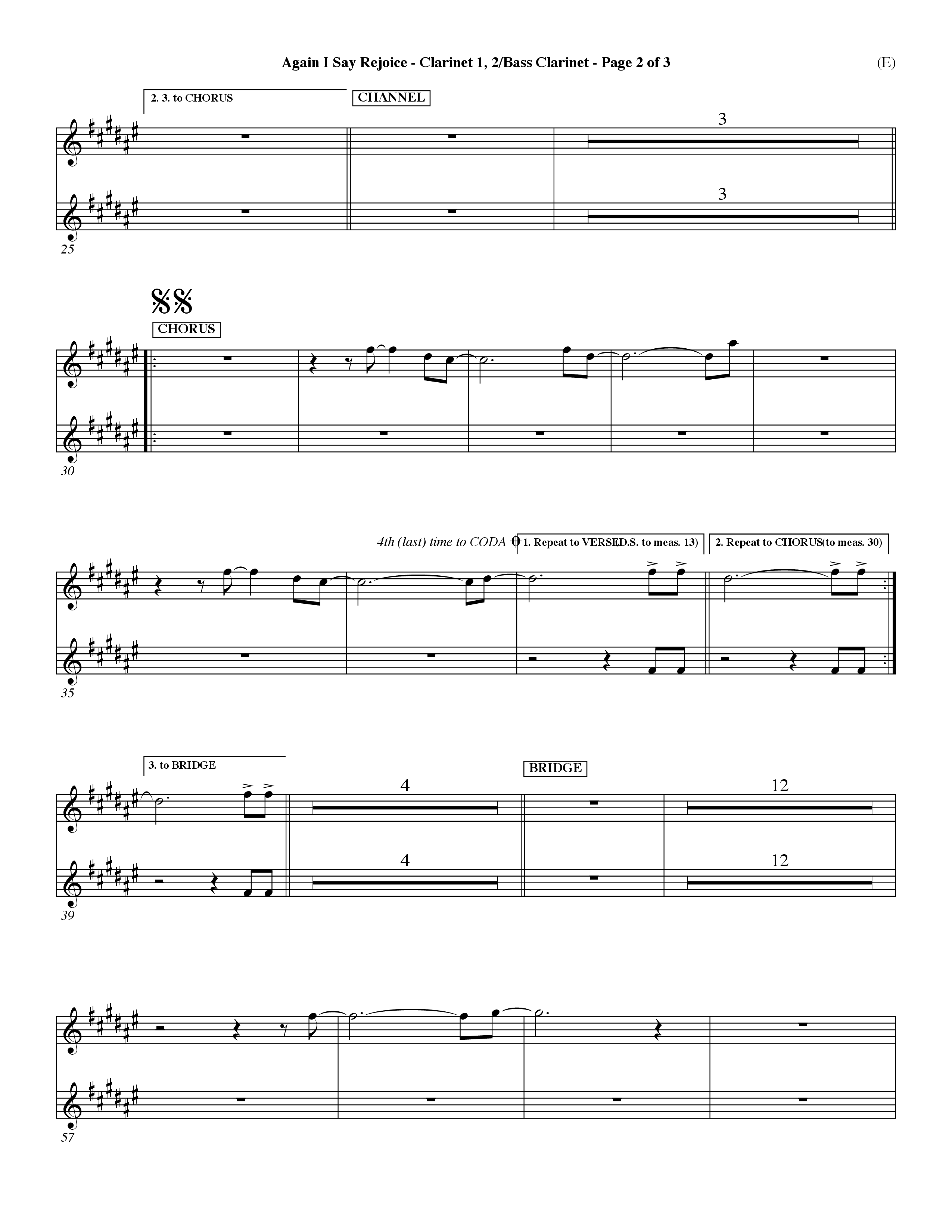 Again I Say Rejoice (Choral Anthem SATB) Clarinet 1/2, Bass Clarinet (Word Music Choral / Arr. Dave Williamson)