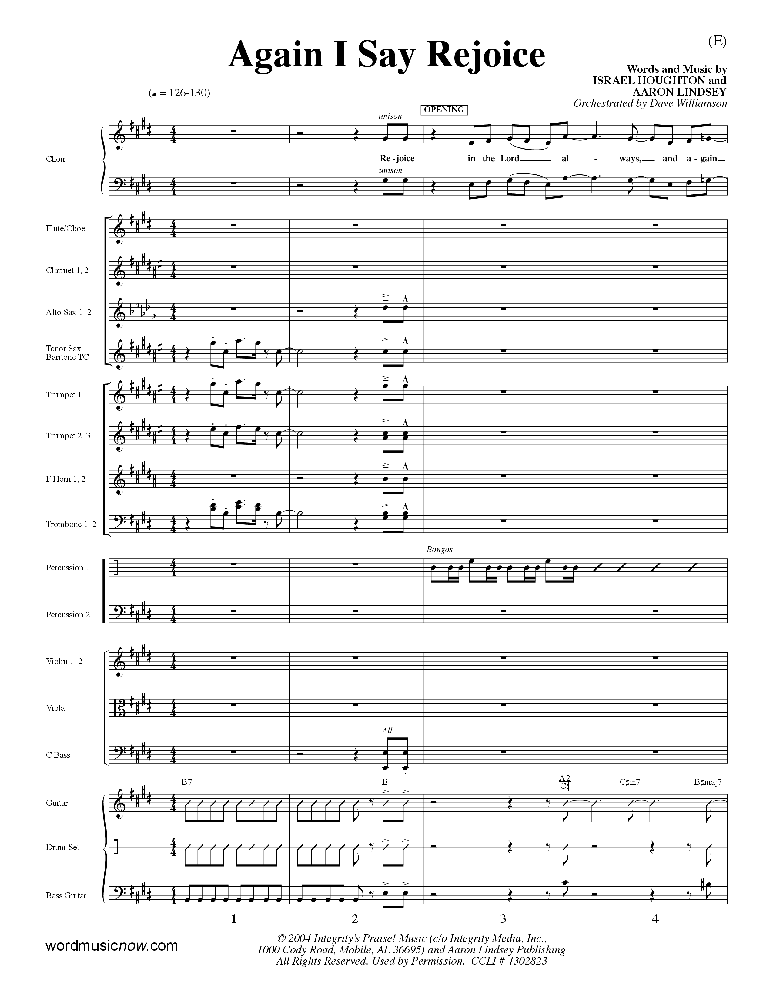Again I Say Rejoice (Choral Anthem SATB) Orchestration (Word Music Choral / Arr. Dave Williamson)