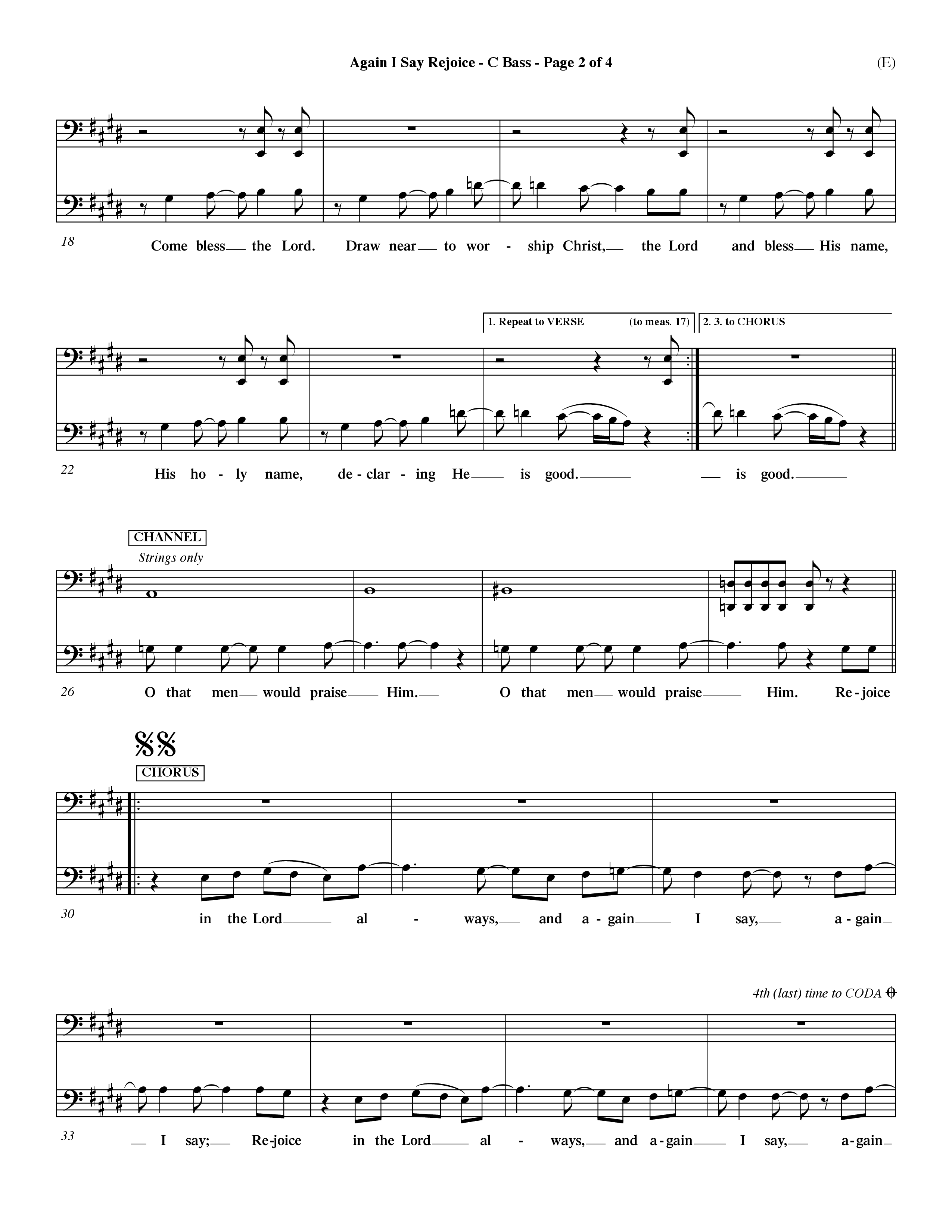 Again I Say Rejoice (Choral Anthem SATB) Contrabass (Word Music Choral / Arr. Dave Williamson)