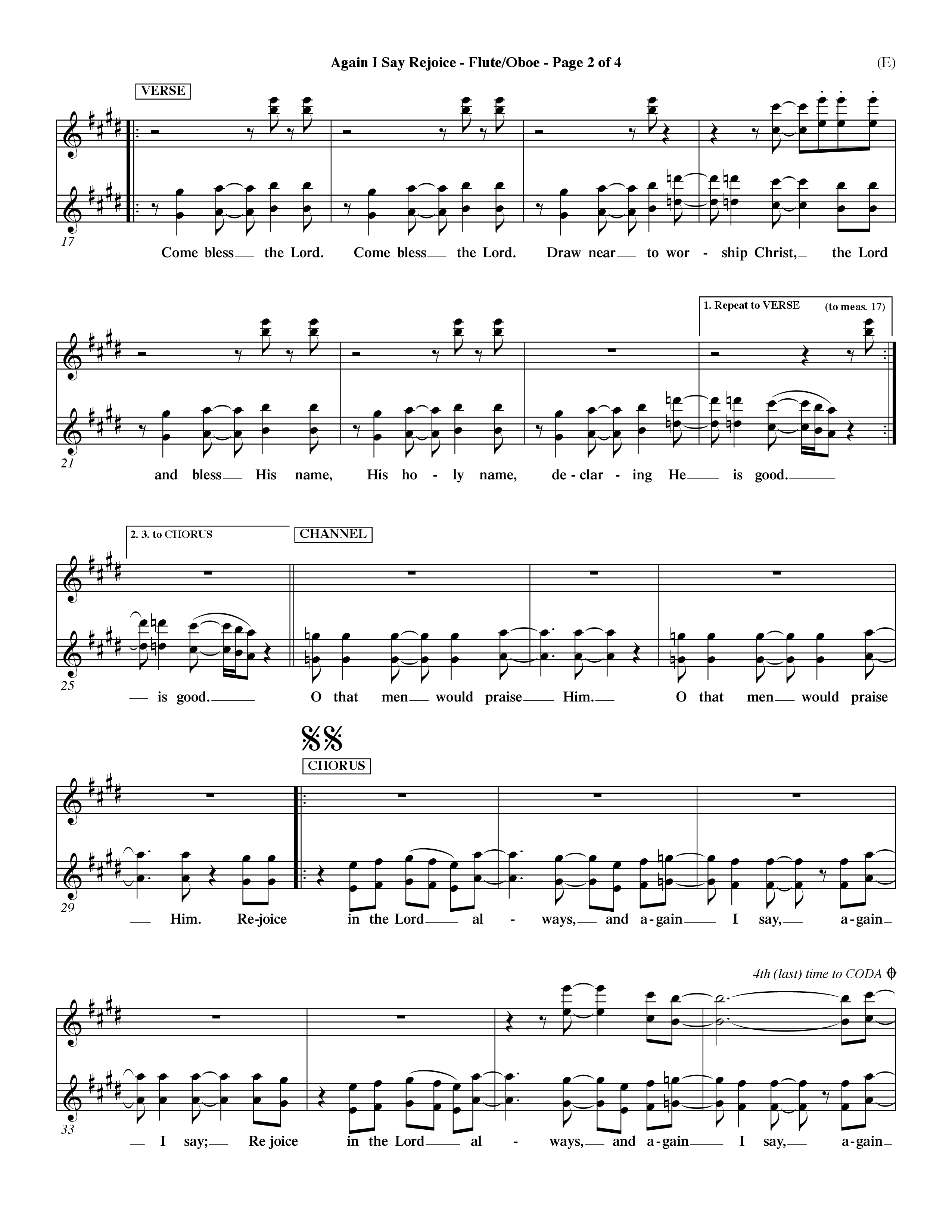 Again I Say Rejoice (Choral Anthem SATB) Flute/Oboe (Word Music Choral / Arr. Dave Williamson)