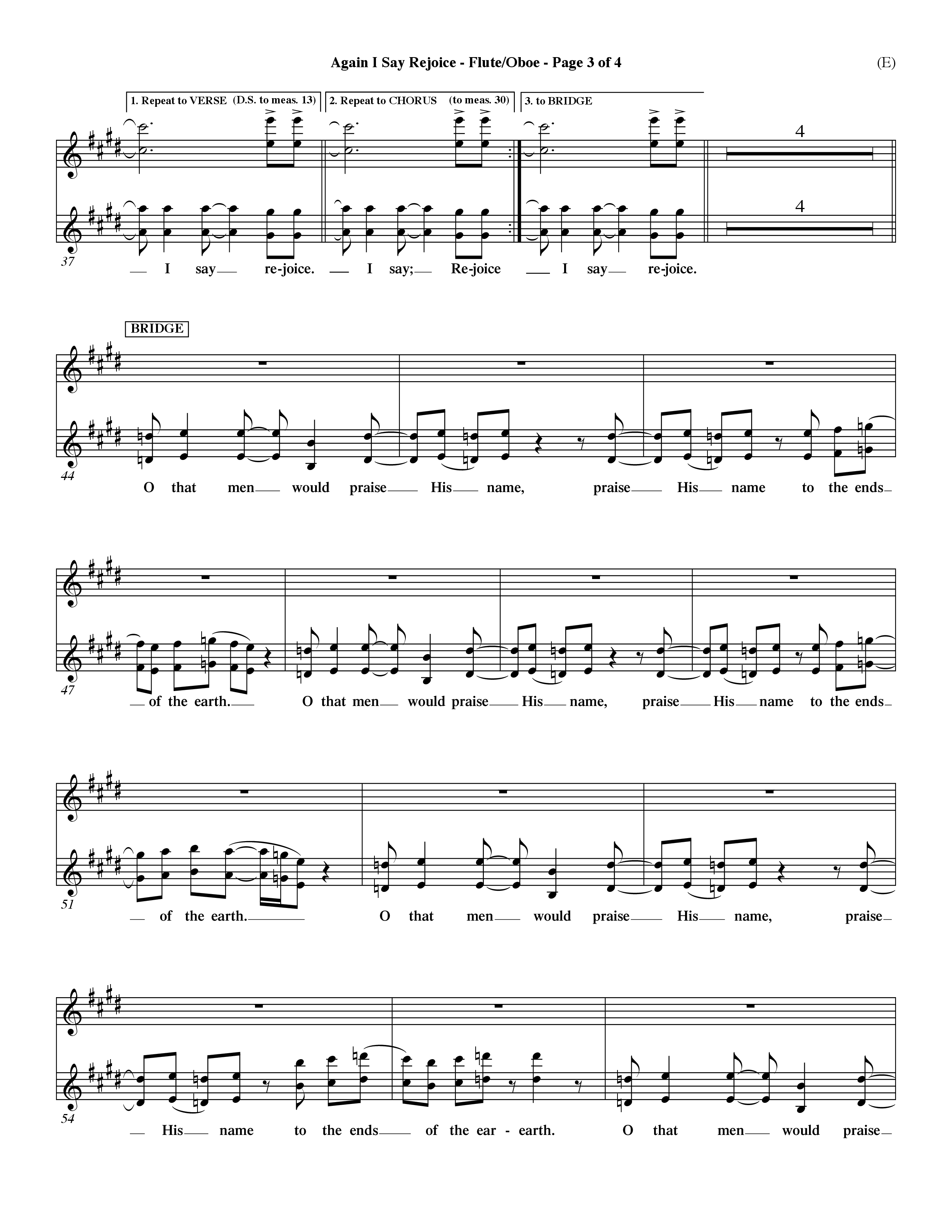 Again I Say Rejoice (Choral Anthem SATB) Flute/Oboe (Word Music Choral / Arr. Dave Williamson)
