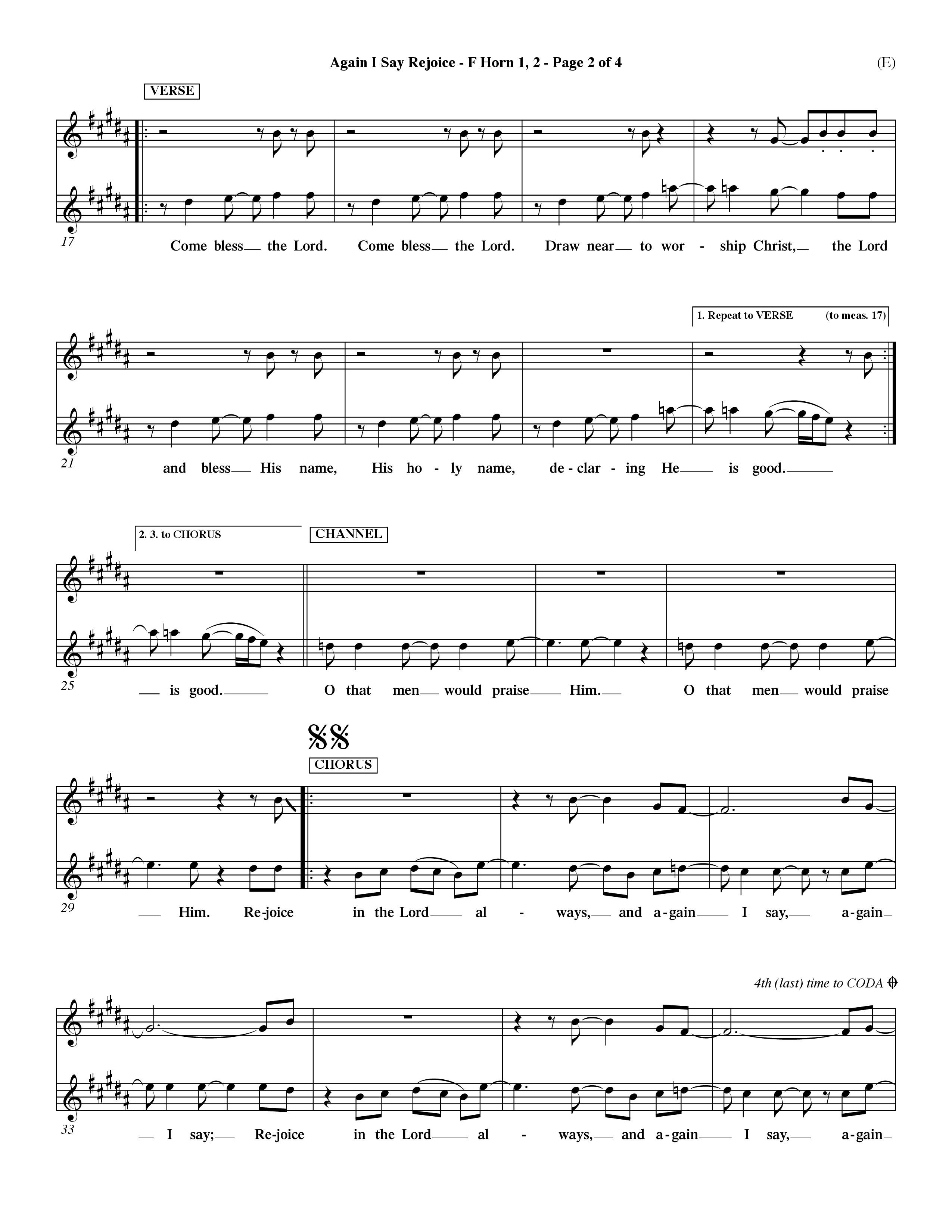 Again I Say Rejoice (Choral Anthem SATB) French Horn (Word Music Choral / Arr. Dave Williamson)