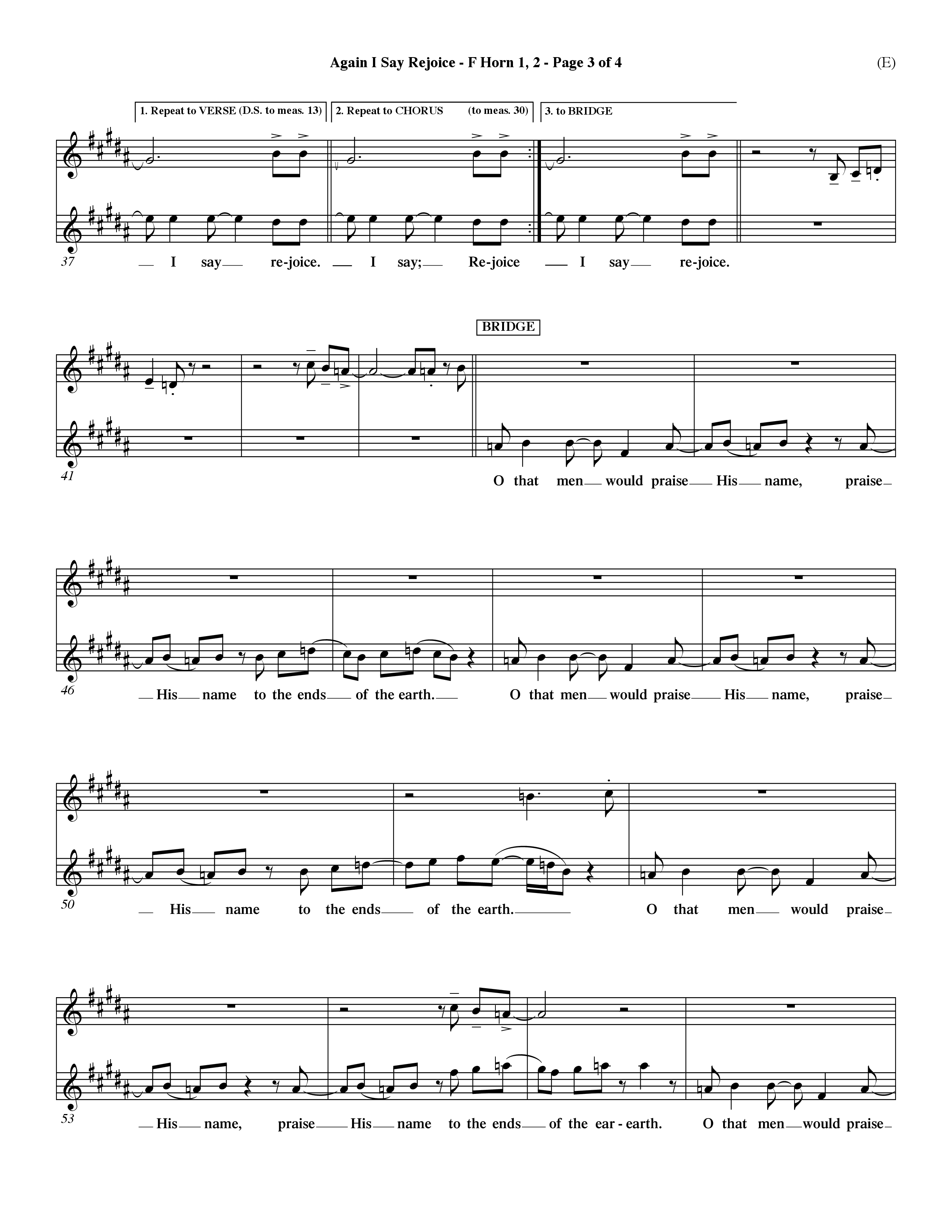 Again I Say Rejoice (Choral Anthem SATB) French Horn (Word Music Choral / Arr. Dave Williamson)