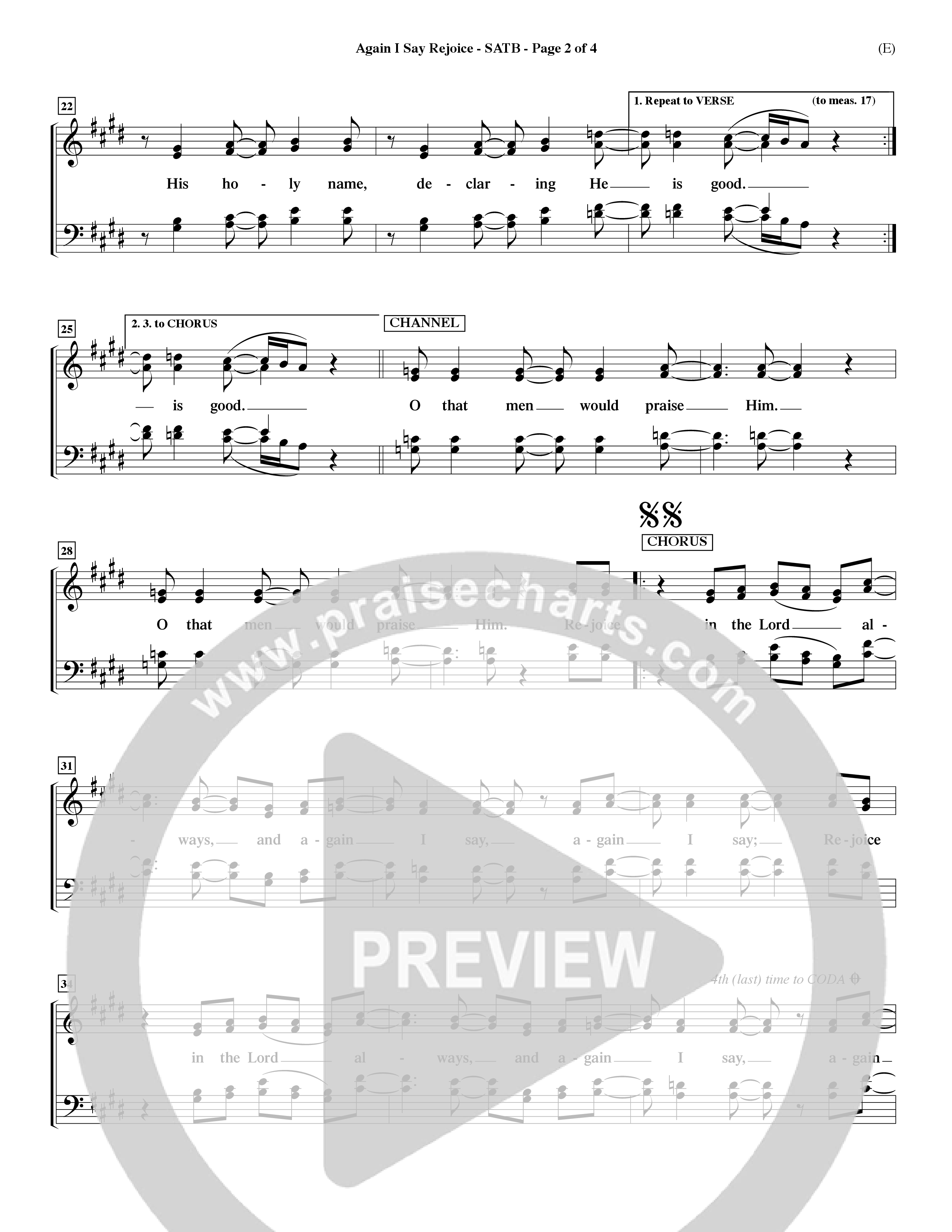 Again I Say Rejoice (Choral Anthem SATB) Keyboard/Vocal (SATB) (Word Music Choral / Arr. Dave Williamson)
