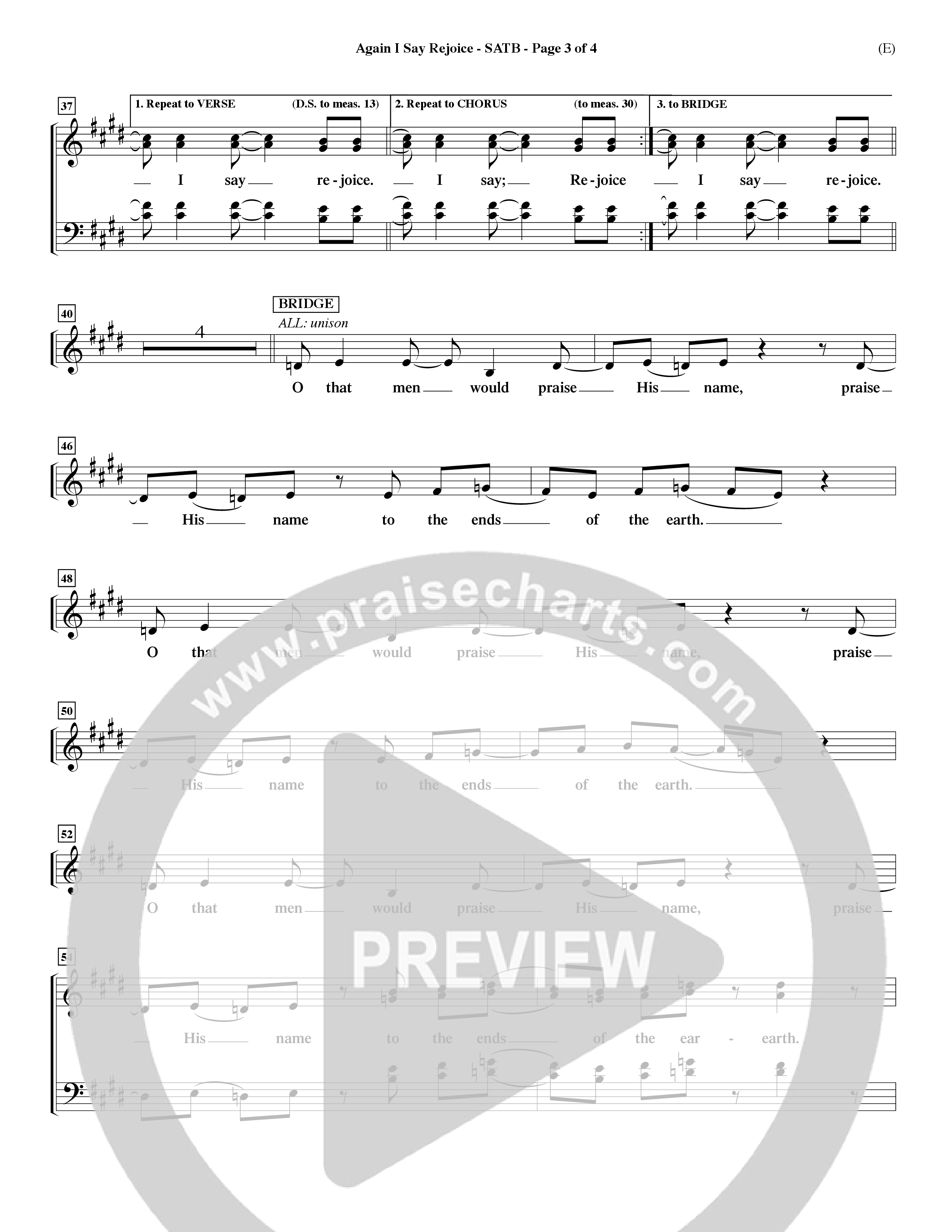 Again I Say Rejoice (Choral Anthem SATB) Keyboard/Vocal (SATB) (Word Music Choral / Arr. Dave Williamson)