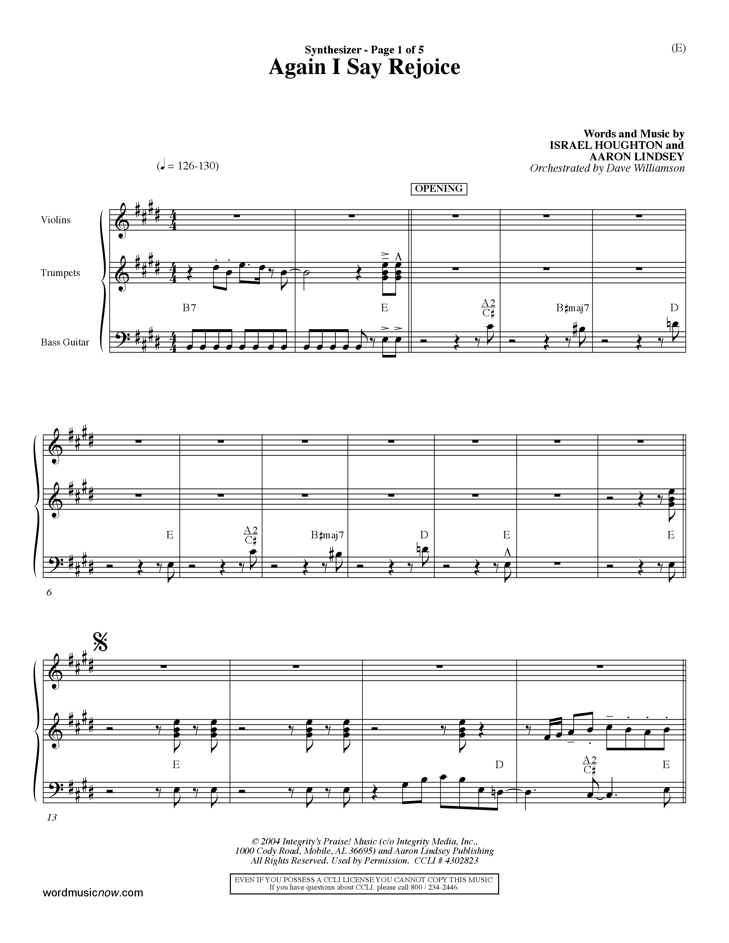 Again I Say Rejoice (Choral Anthem SATB) Synth (Word Music Choral / Arr. Dave Williamson)