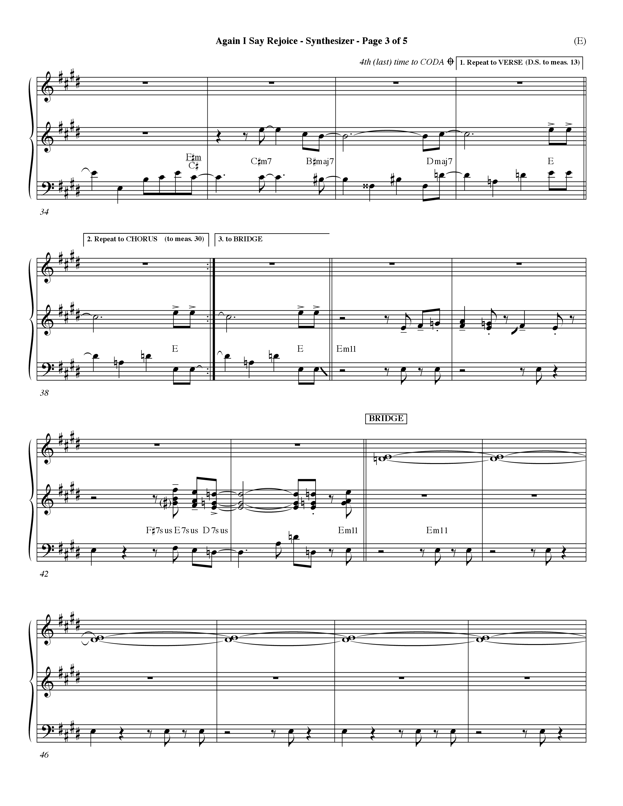 Again I Say Rejoice (Choral Anthem SATB) Synth (Word Music Choral / Arr. Dave Williamson)