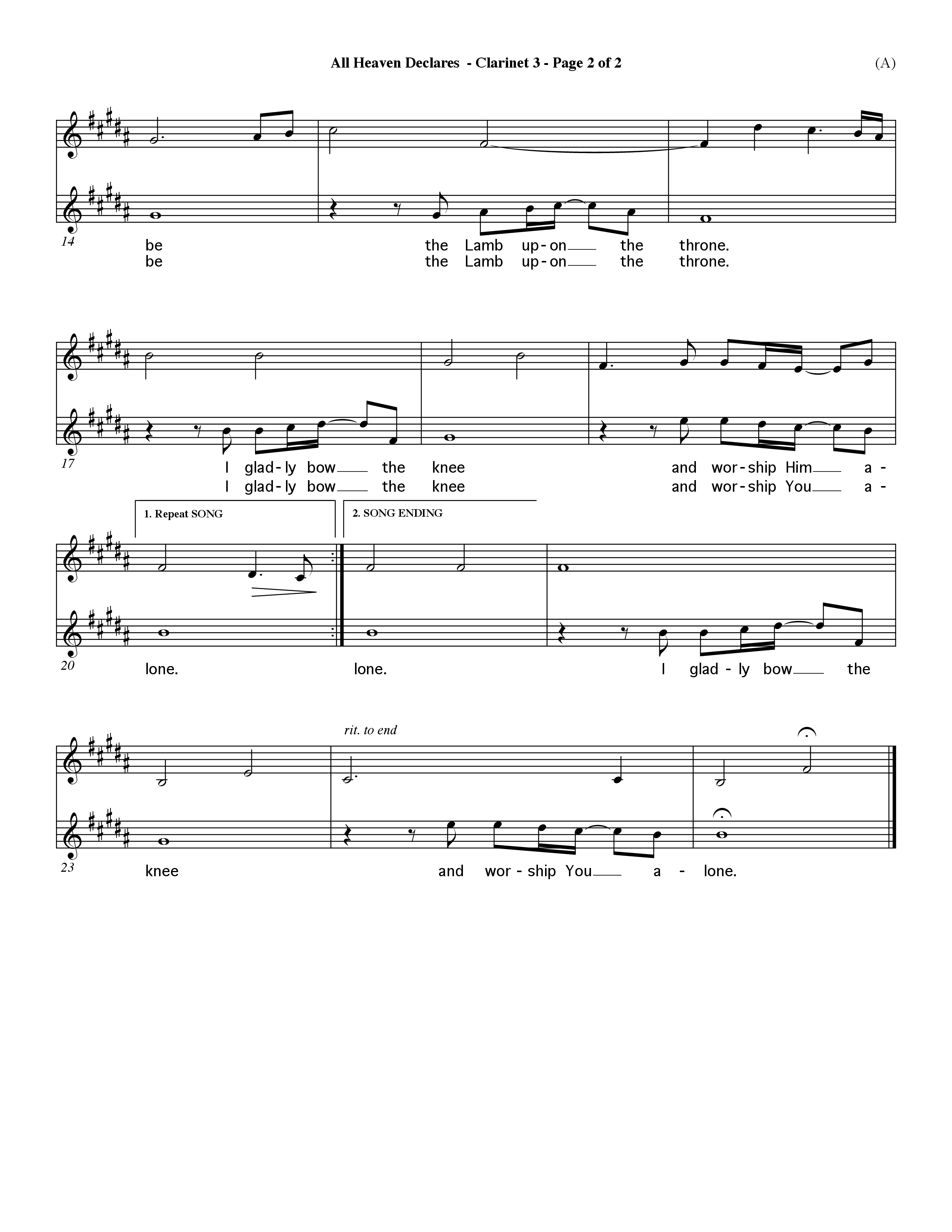 All Heaven Declares (Choral Anthem SATB) Clarinet 3 (Word Music Choral / Arr. David Winkler)