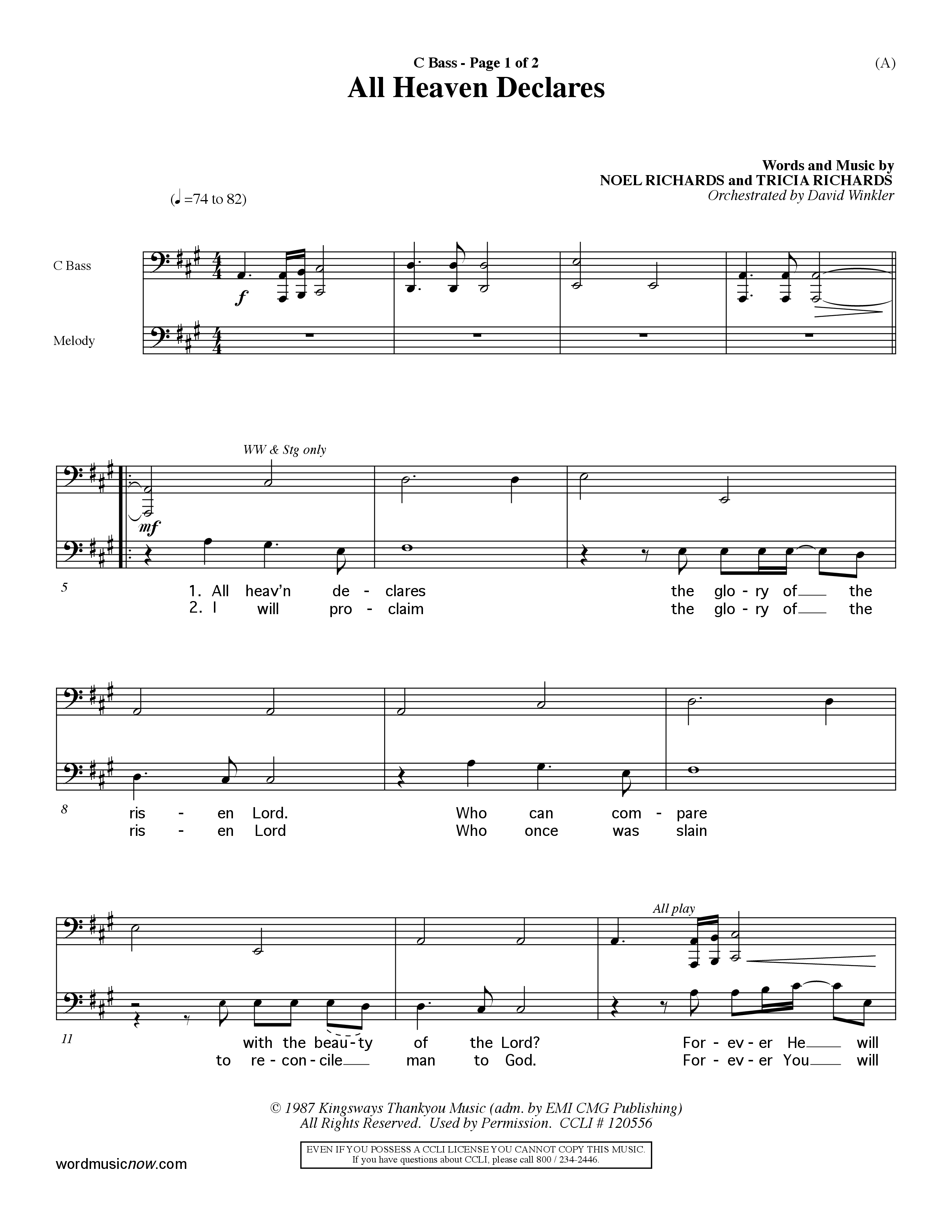 All Heaven Declares (Choral Anthem SATB) Contrabass (Word Music Choral / Arr. David Winkler)