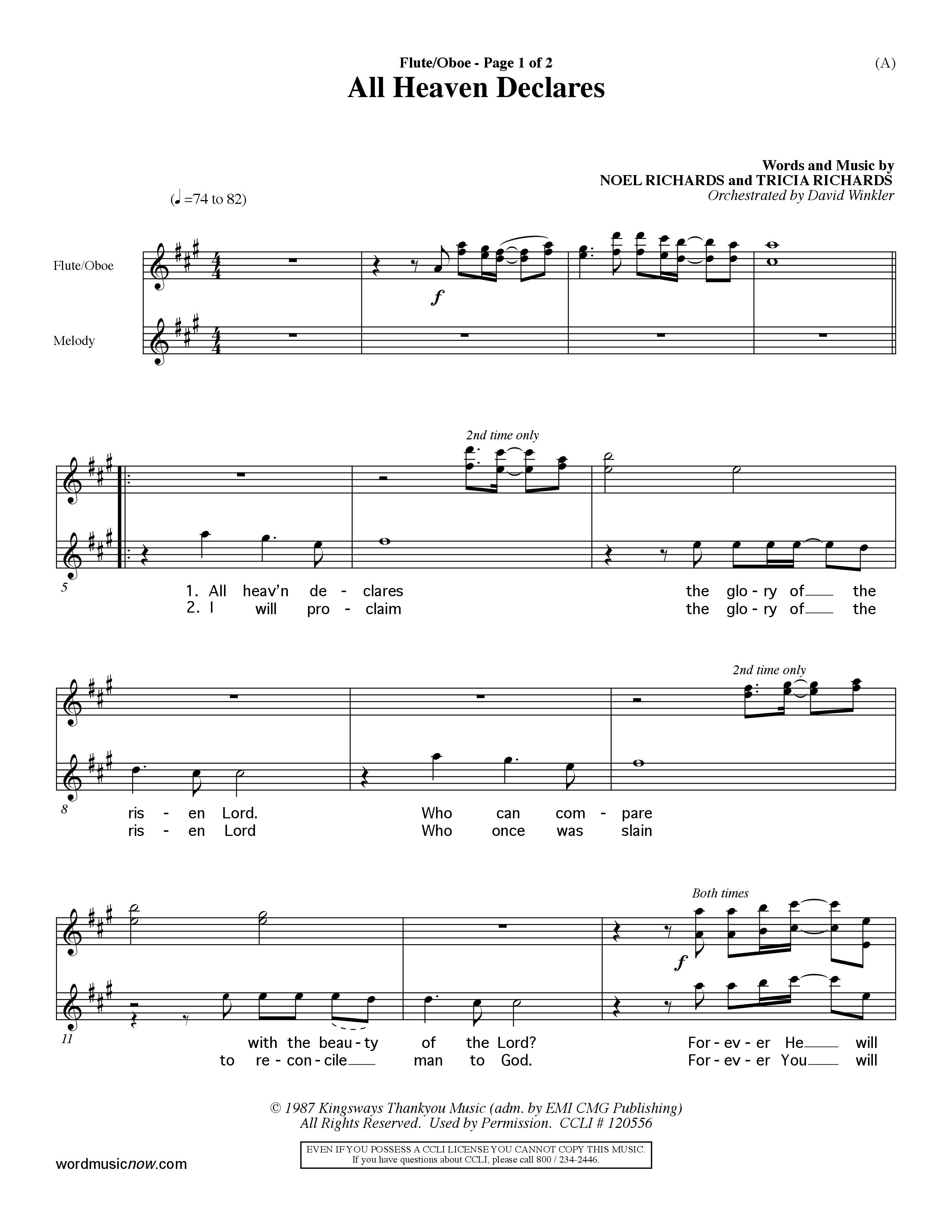 All Heaven Declares (Choral Anthem SATB) Flute/Oboe (Word Music Choral / Arr. David Winkler)