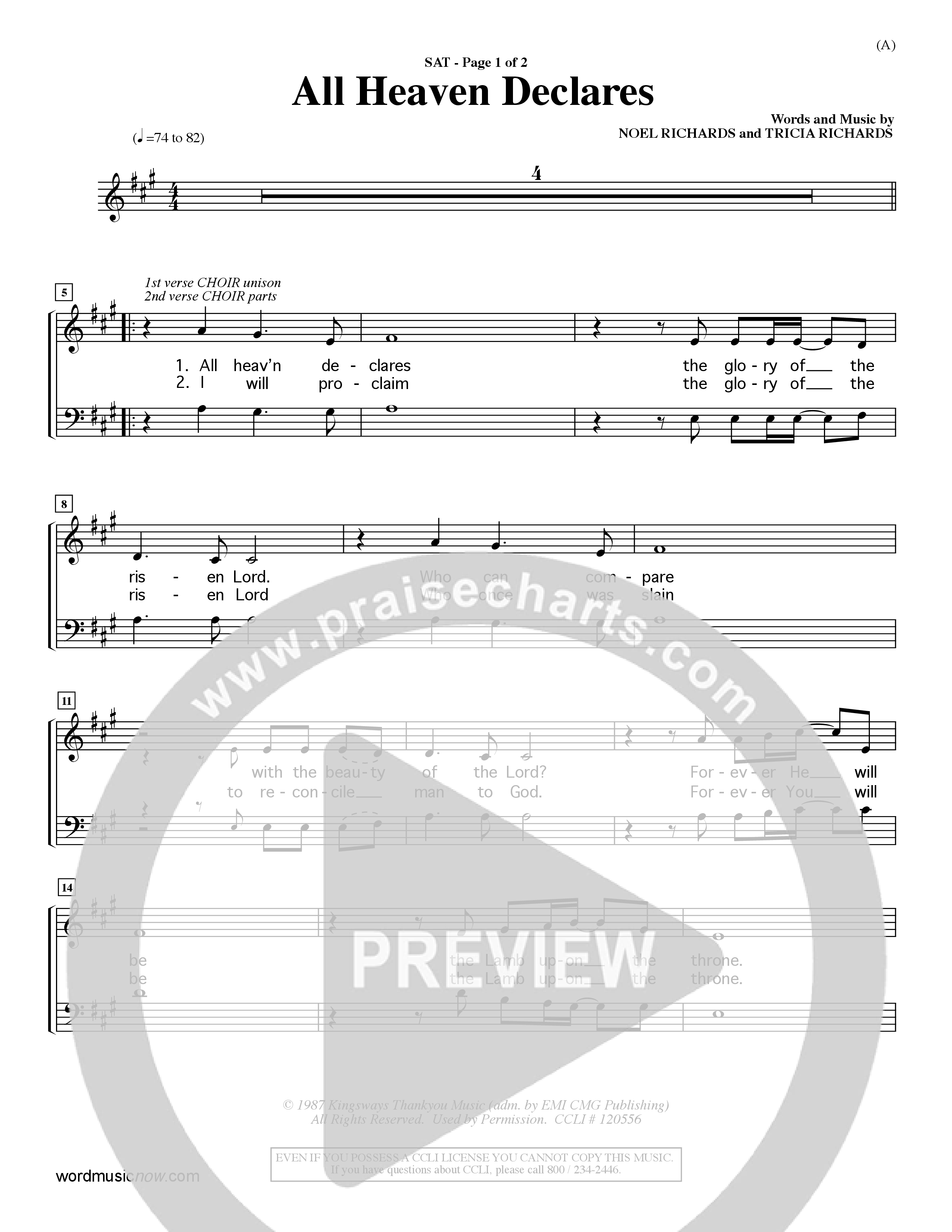 All Heaven Declares (Choral Anthem SATB) Lead Sheet (SAT) (Word Music Choral / Arr. David Winkler)