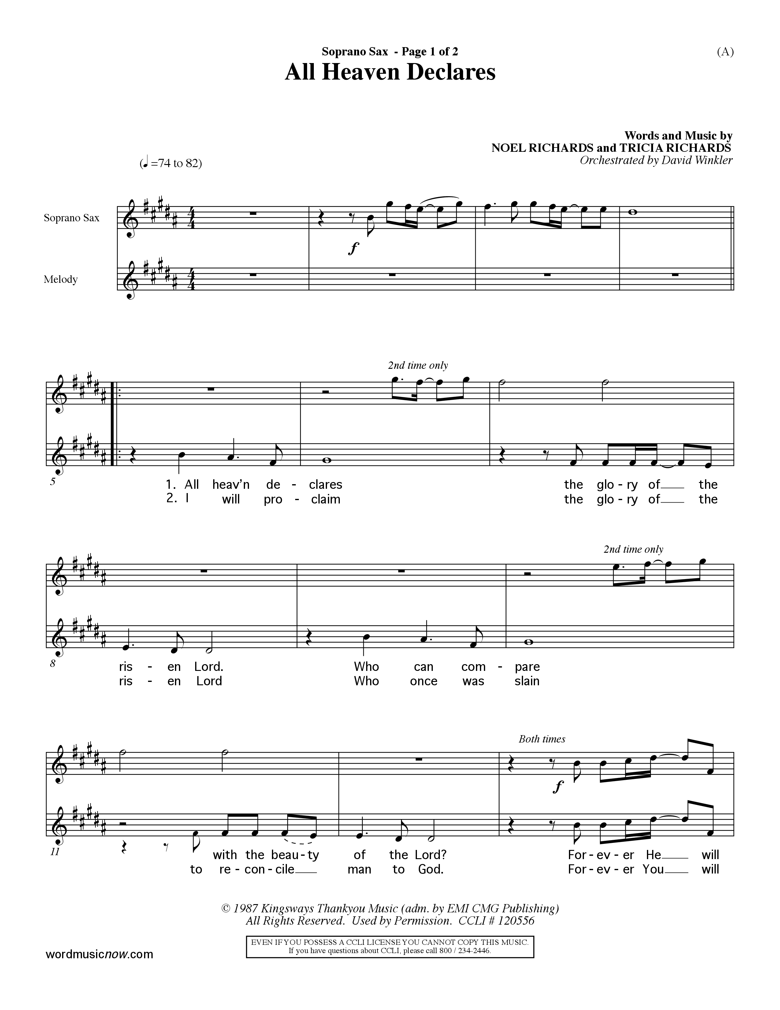 All Heaven Declares (Choral Anthem SATB) Saxophone (Word Music Choral / Arr. David Winkler)