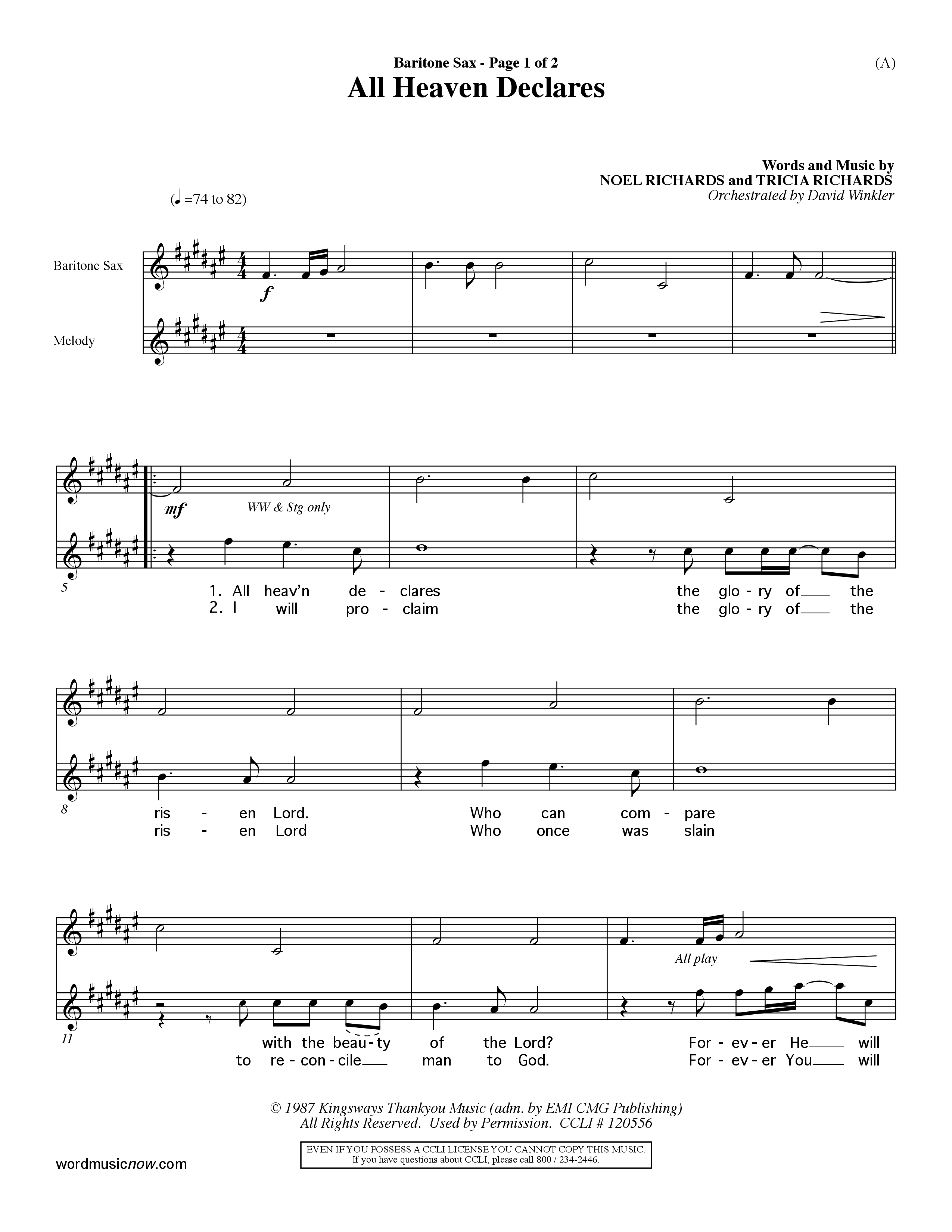 All Heaven Declares (Choral Anthem SATB) Saxophone (Word Music Choral / Arr. David Winkler)