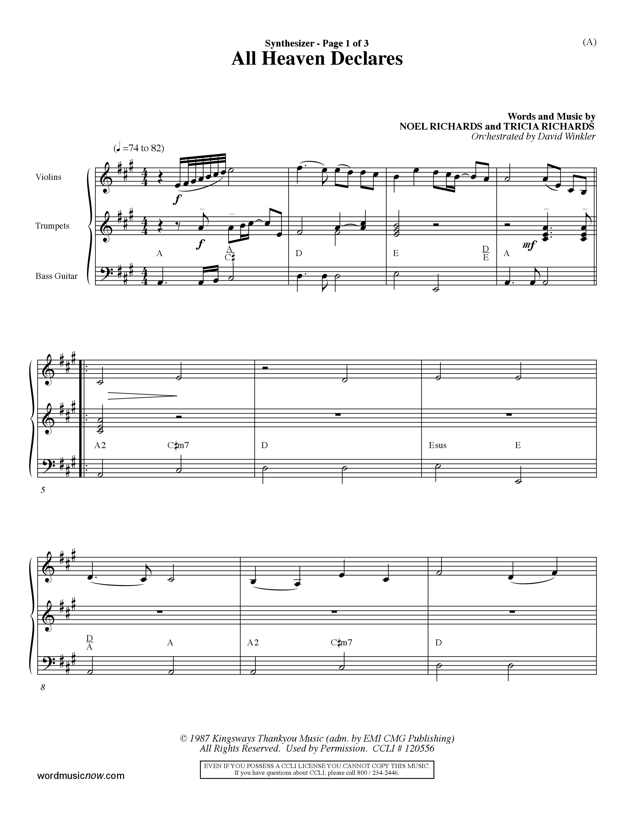 All Heaven Declares (Choral Anthem SATB) Synth (Word Music Choral / Arr. David Winkler)