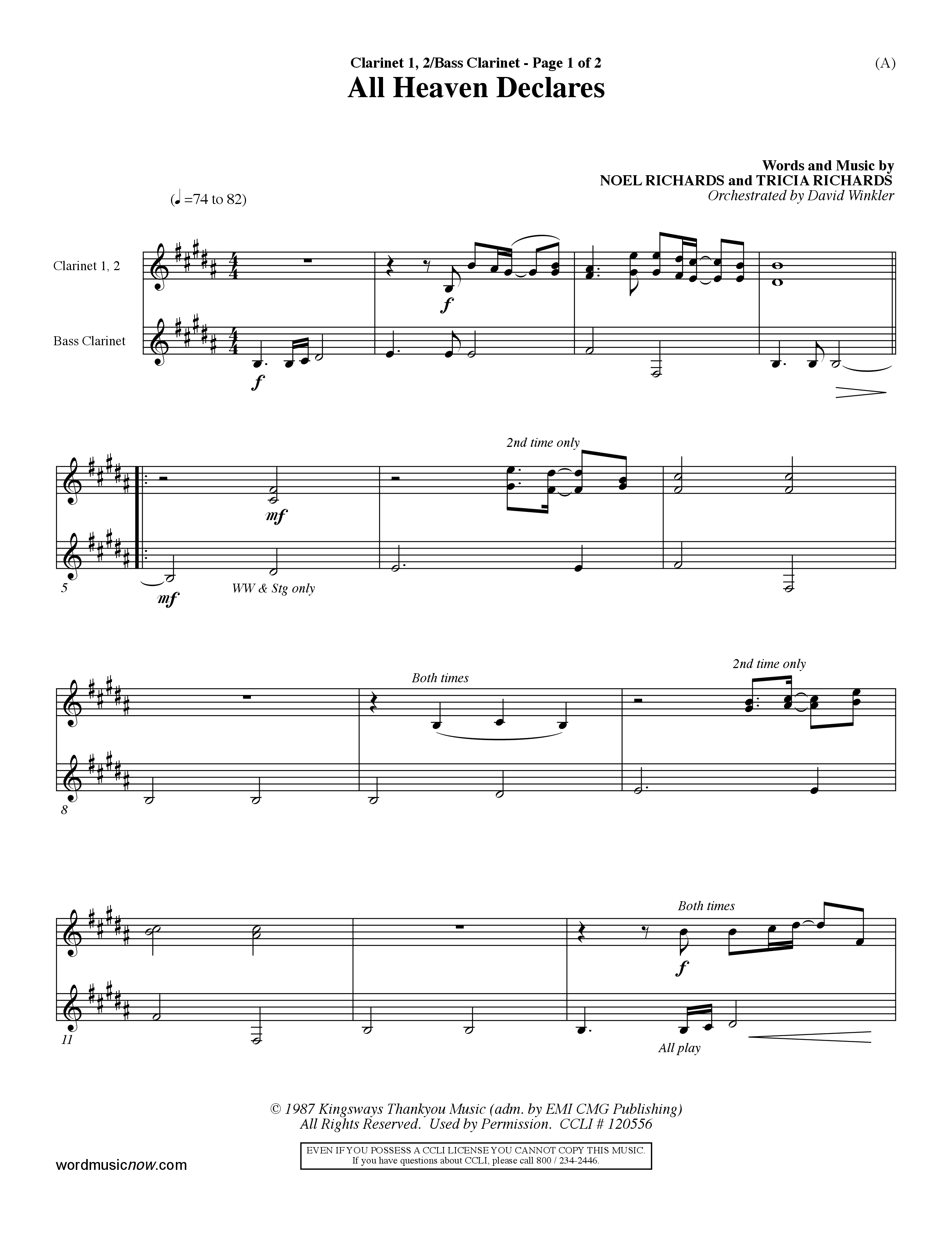 All Heaven Declares (Choral Anthem SATB) Tenor Sax/Baritone T.C. (Word Music Choral / Arr. David Winkler)