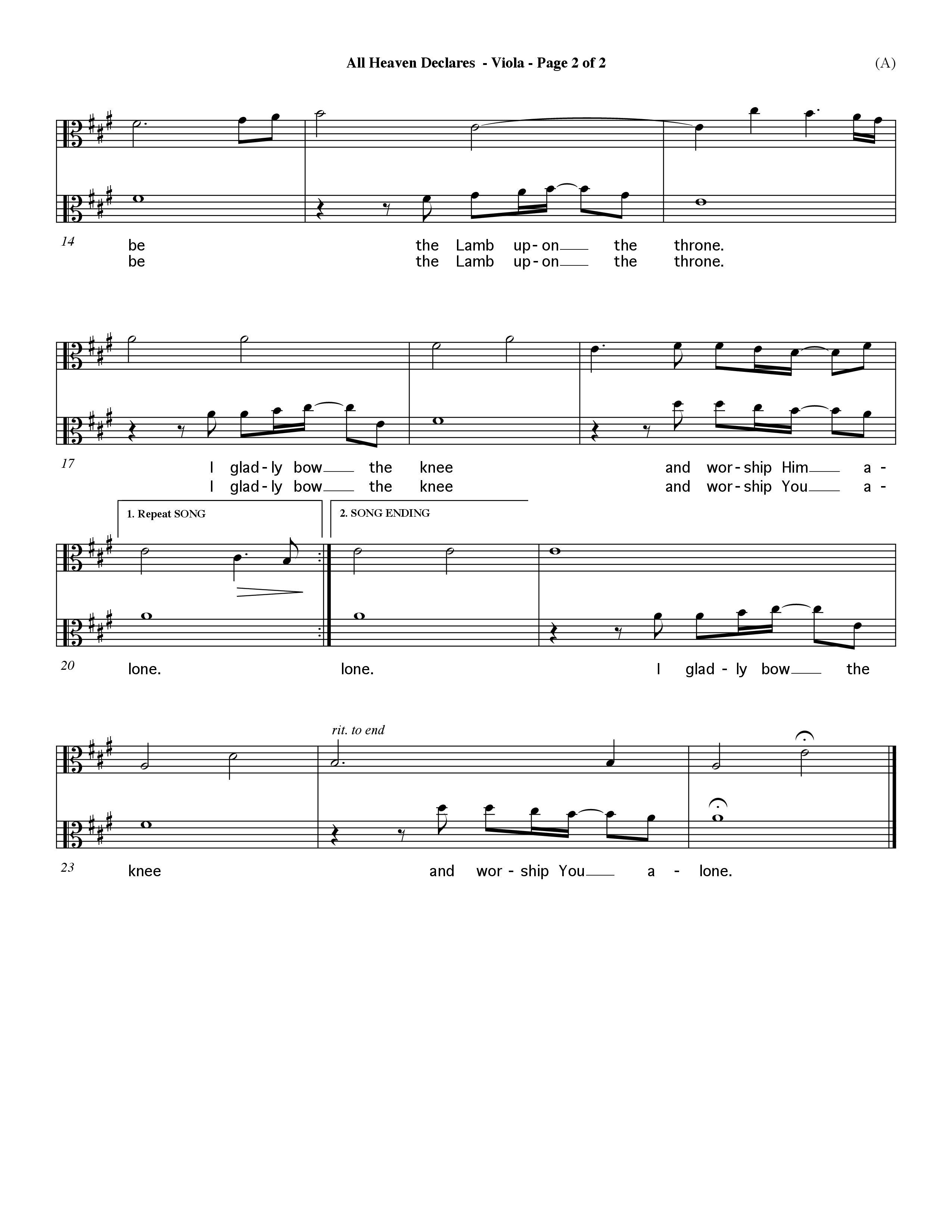 All Heaven Declares (Choral Anthem SATB) Viola (Word Music Choral / Arr. David Winkler)