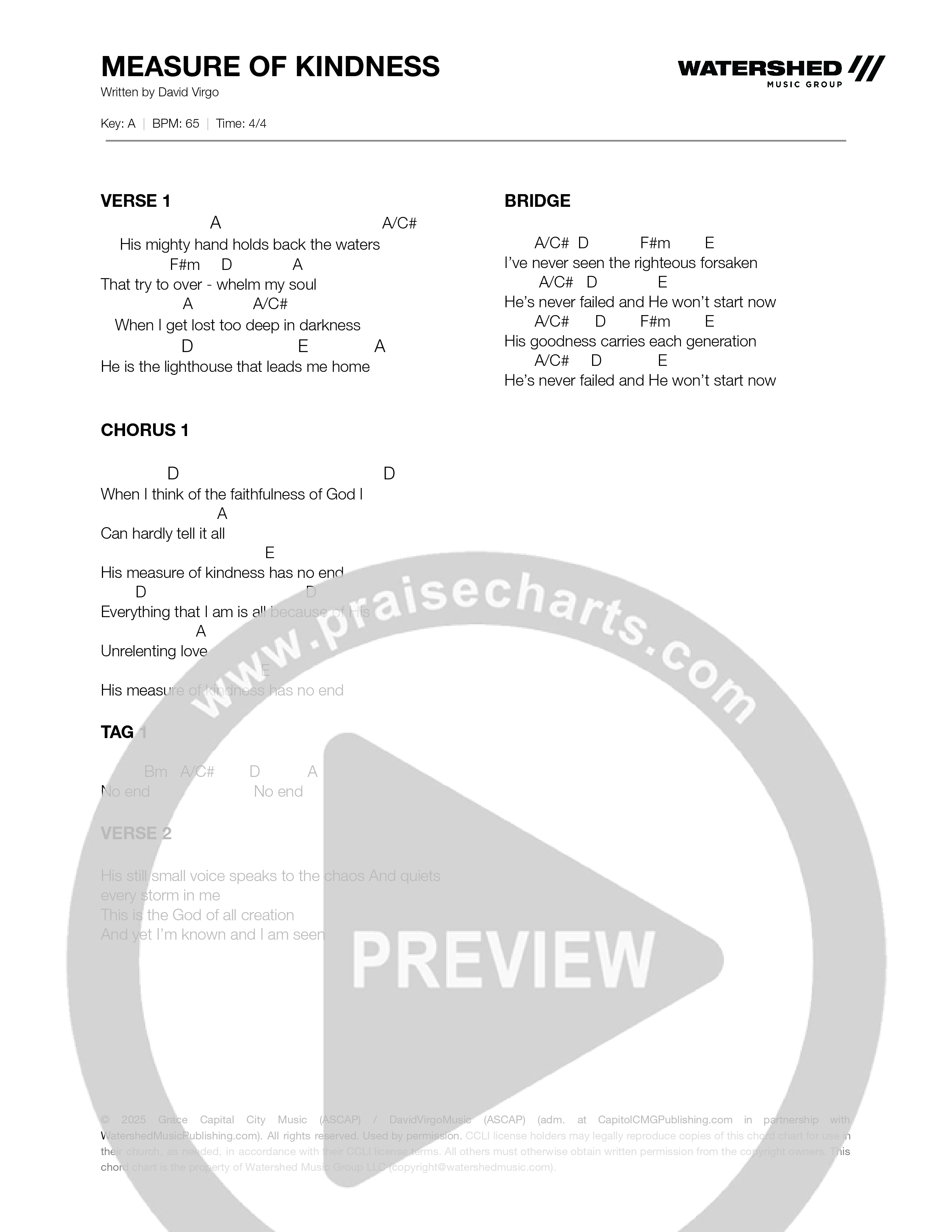Measure Of Kindness Chord Chart (Grace Capital City)