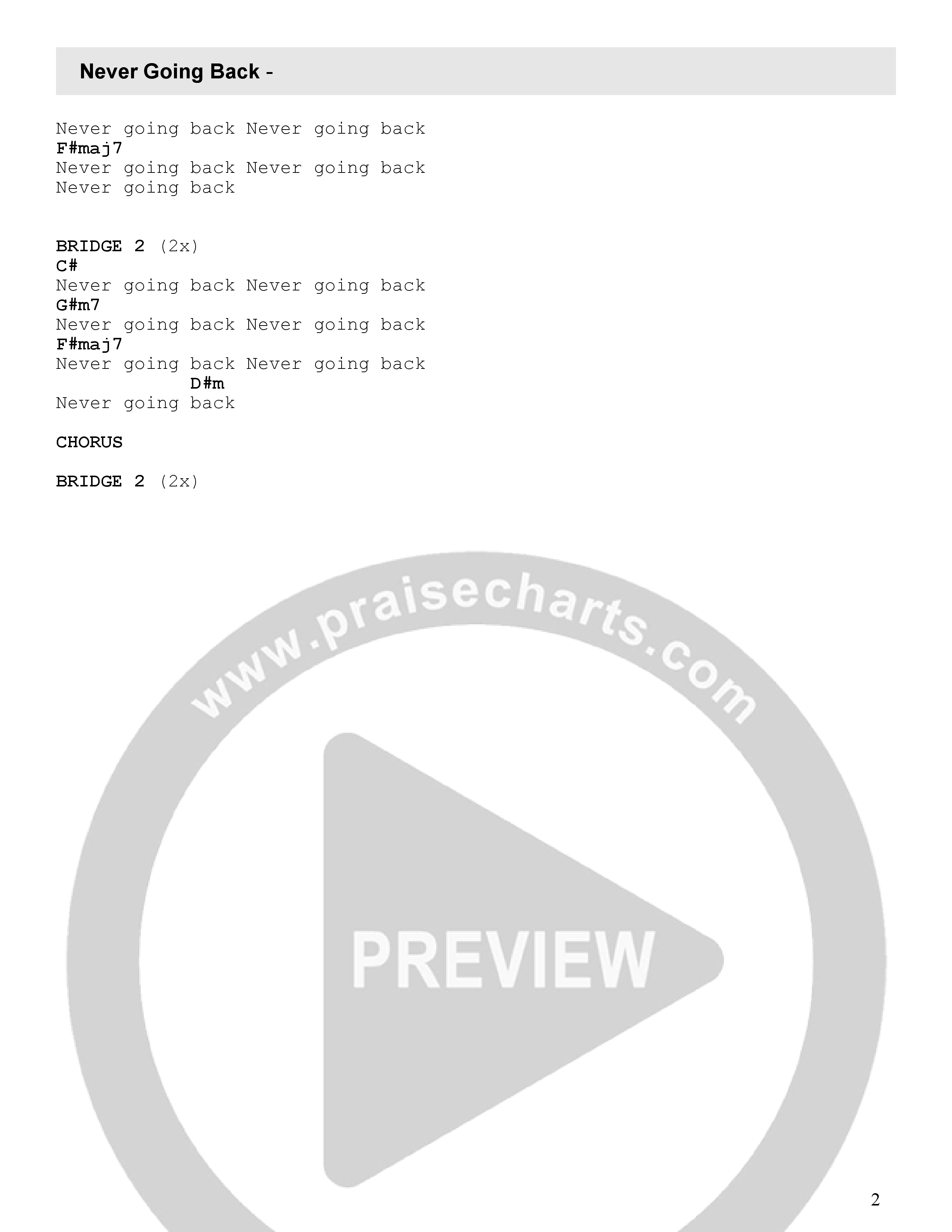 Never Going Back (Live) Chord Chart (Fellowship Creative)