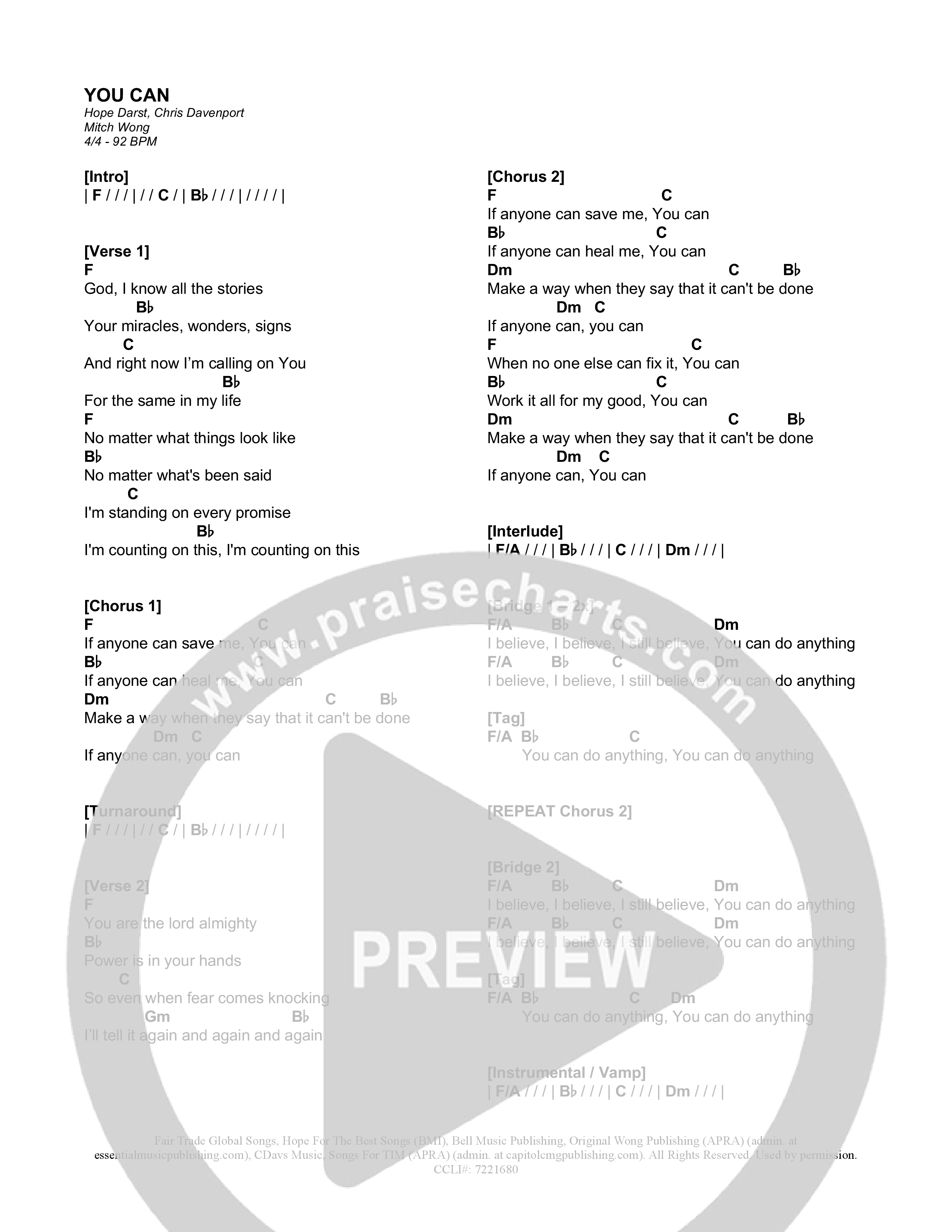 You Can (Live) Chord Chart (Hope Darst)