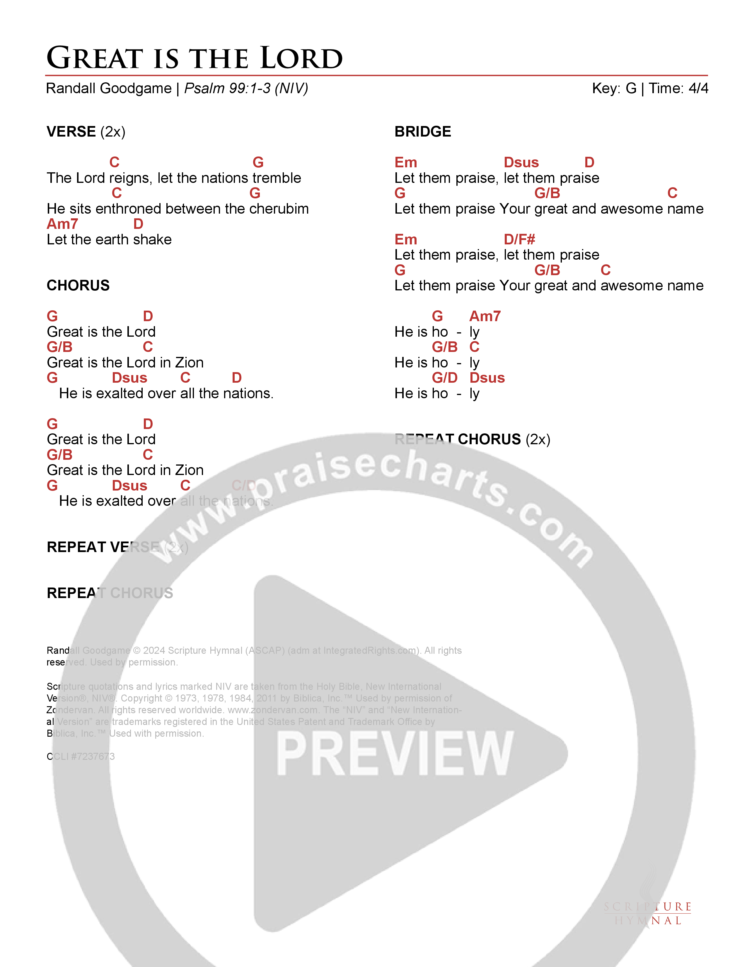 Great Is the Lord Chord Chart (Scripture Hymnal)