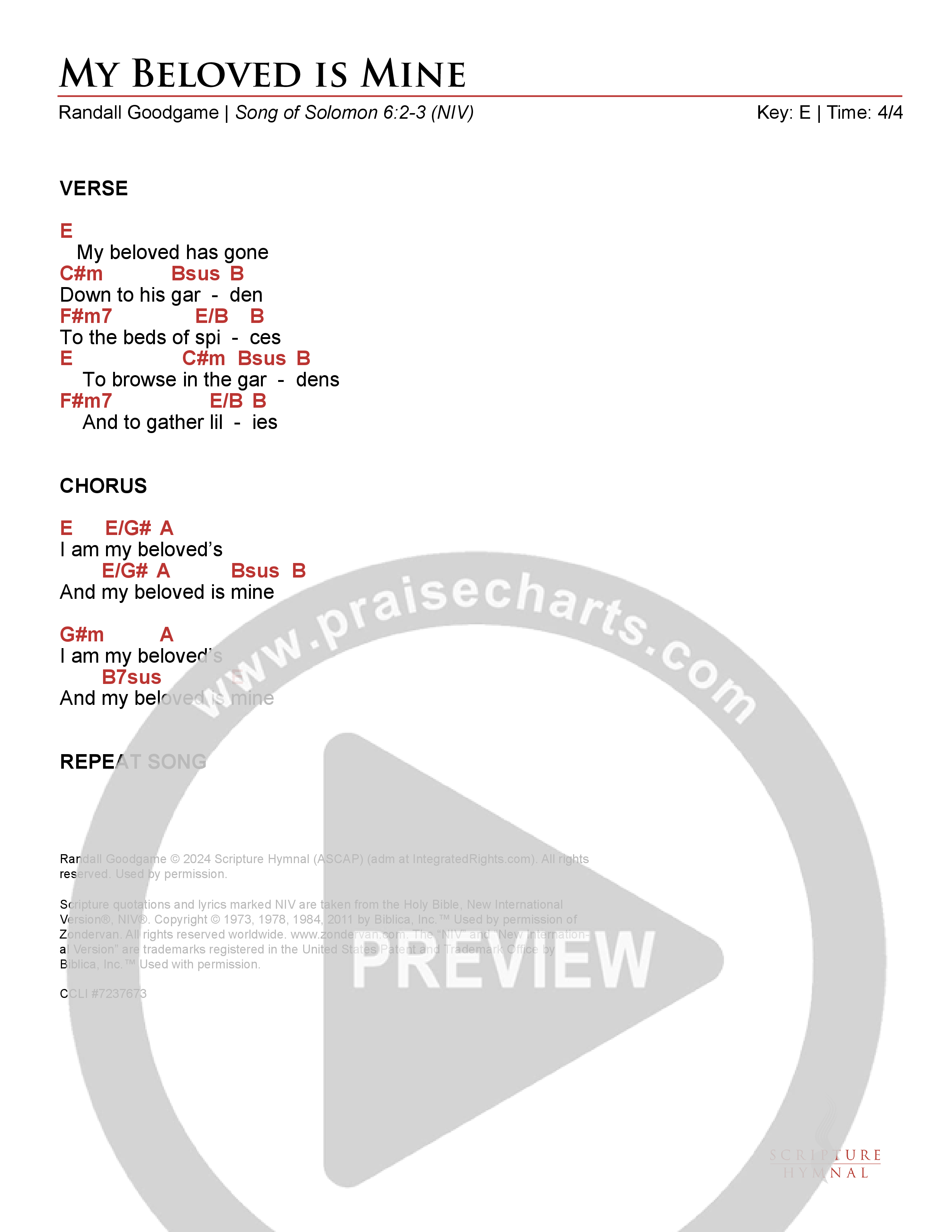 My Beloved Is Mine Chord Chart (Scripture Hymnal)