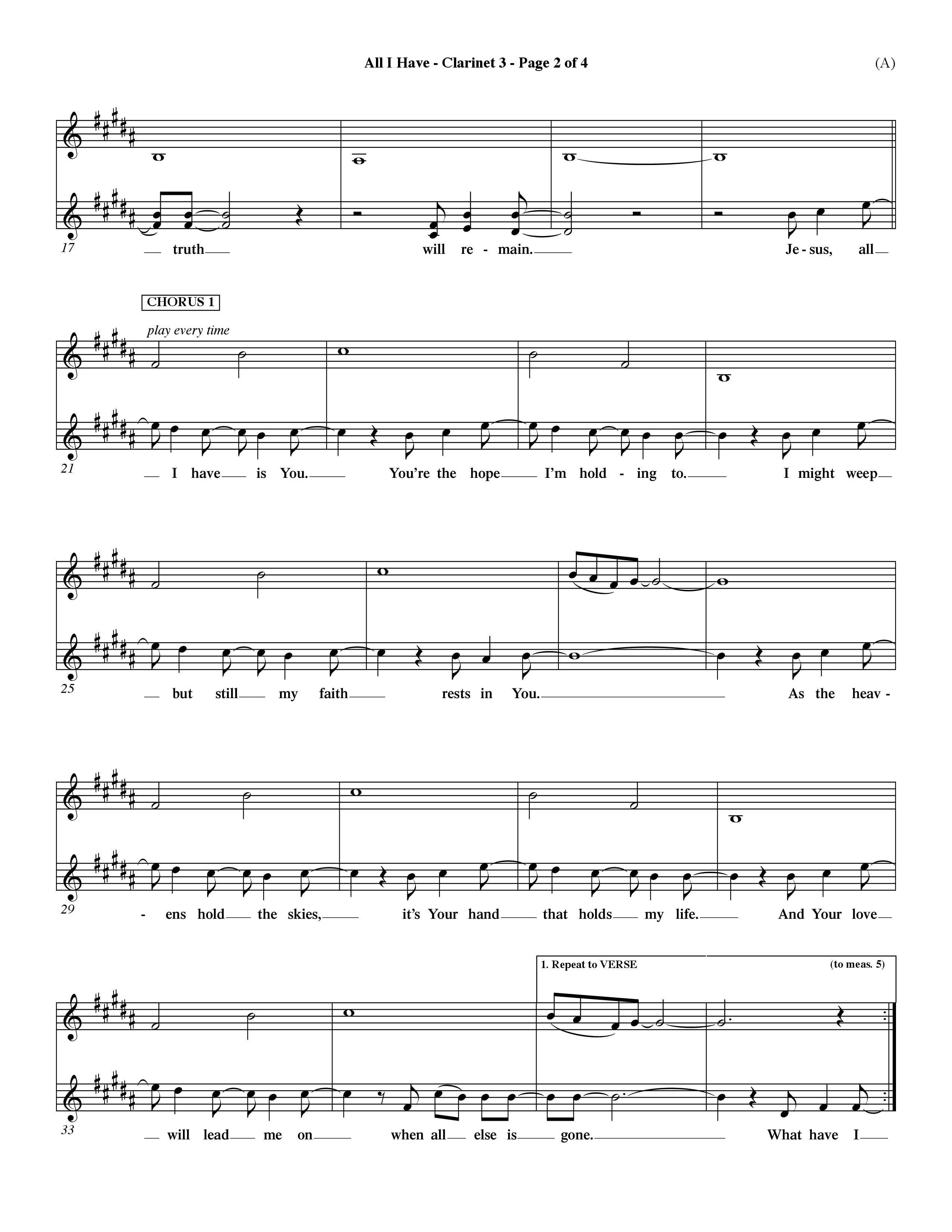 All I Have (Choral Anthem SATB) Clarinet 3 (Word Music Choral / Orch. Dave Williamson)