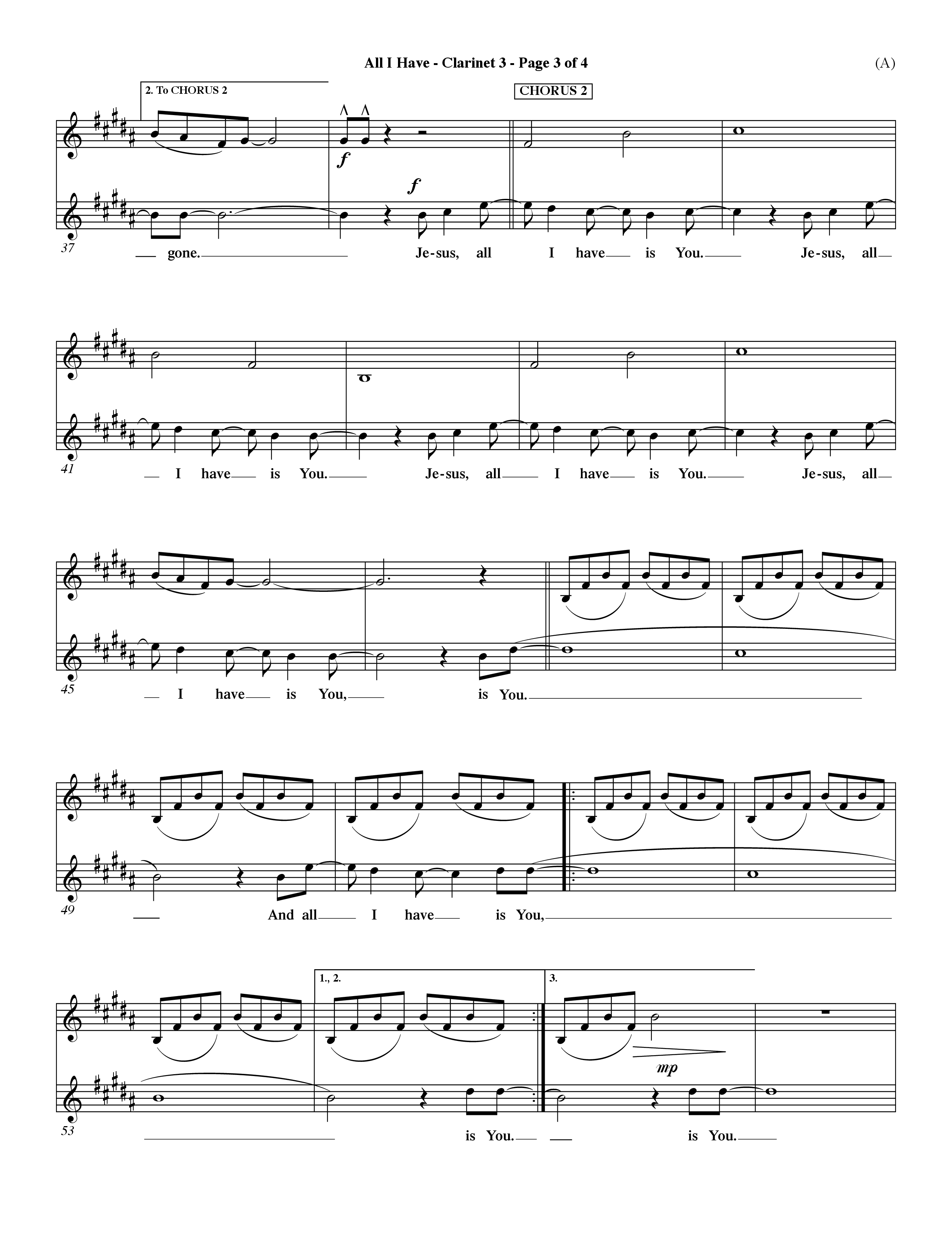 All I Have (Choral Anthem SATB) Clarinet 3 (Word Music Choral / Orch. Dave Williamson)