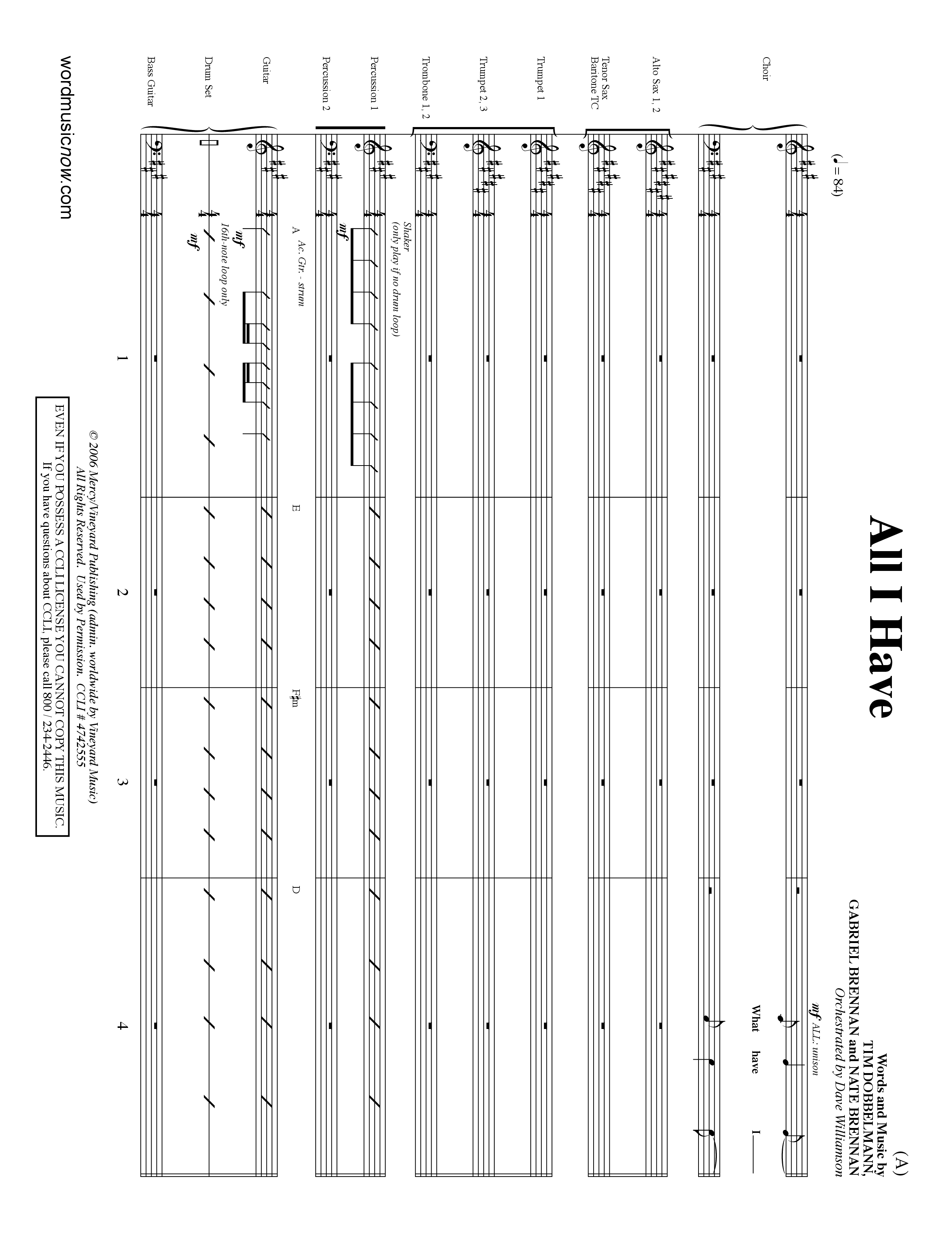 All I Have (Choral Anthem SATB) Conductor's Score (Word Music Choral / Orch. Dave Williamson)