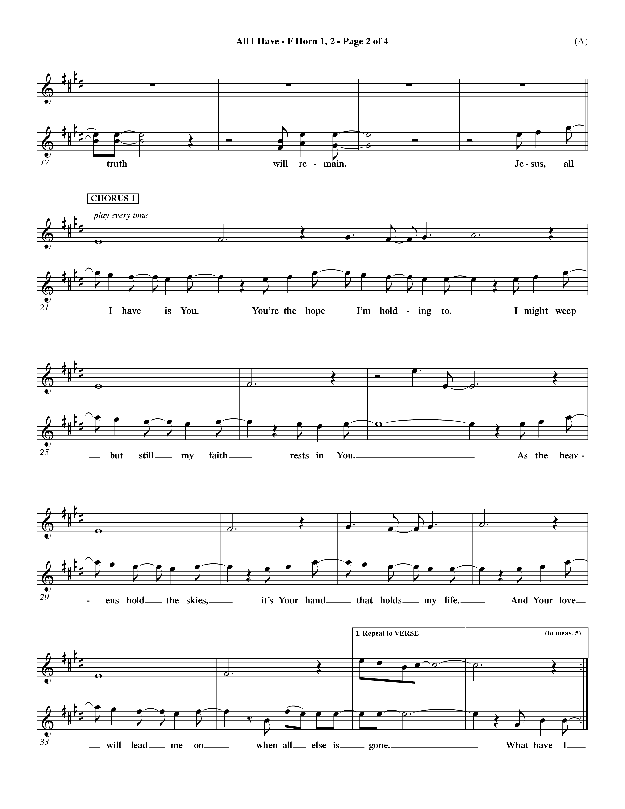 All I Have (Choral Anthem SATB) French Horn (Word Music Choral / Orch. Dave Williamson)