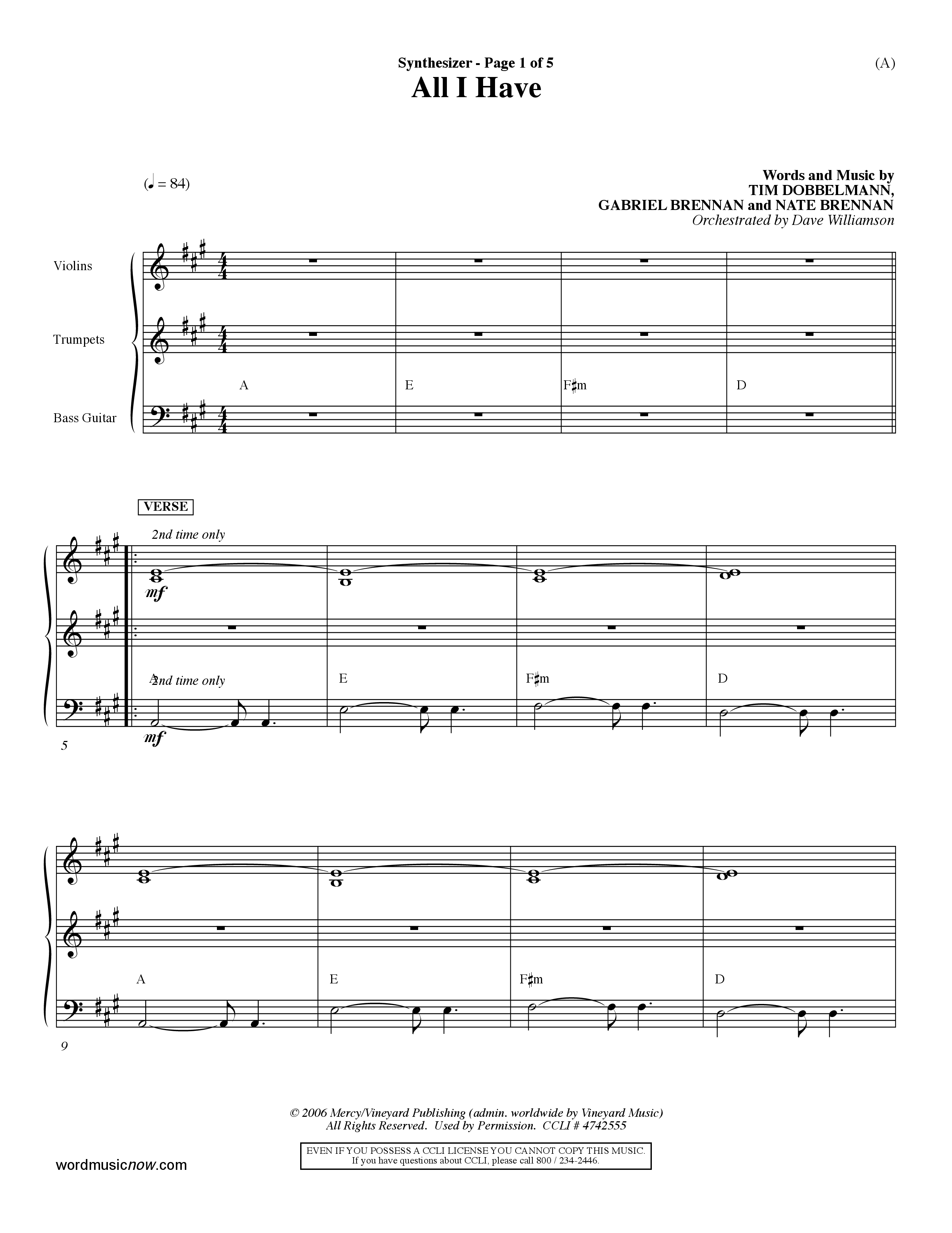 All I Have (Choral Anthem SATB) Synth (Word Music Choral / Orch. Dave Williamson)