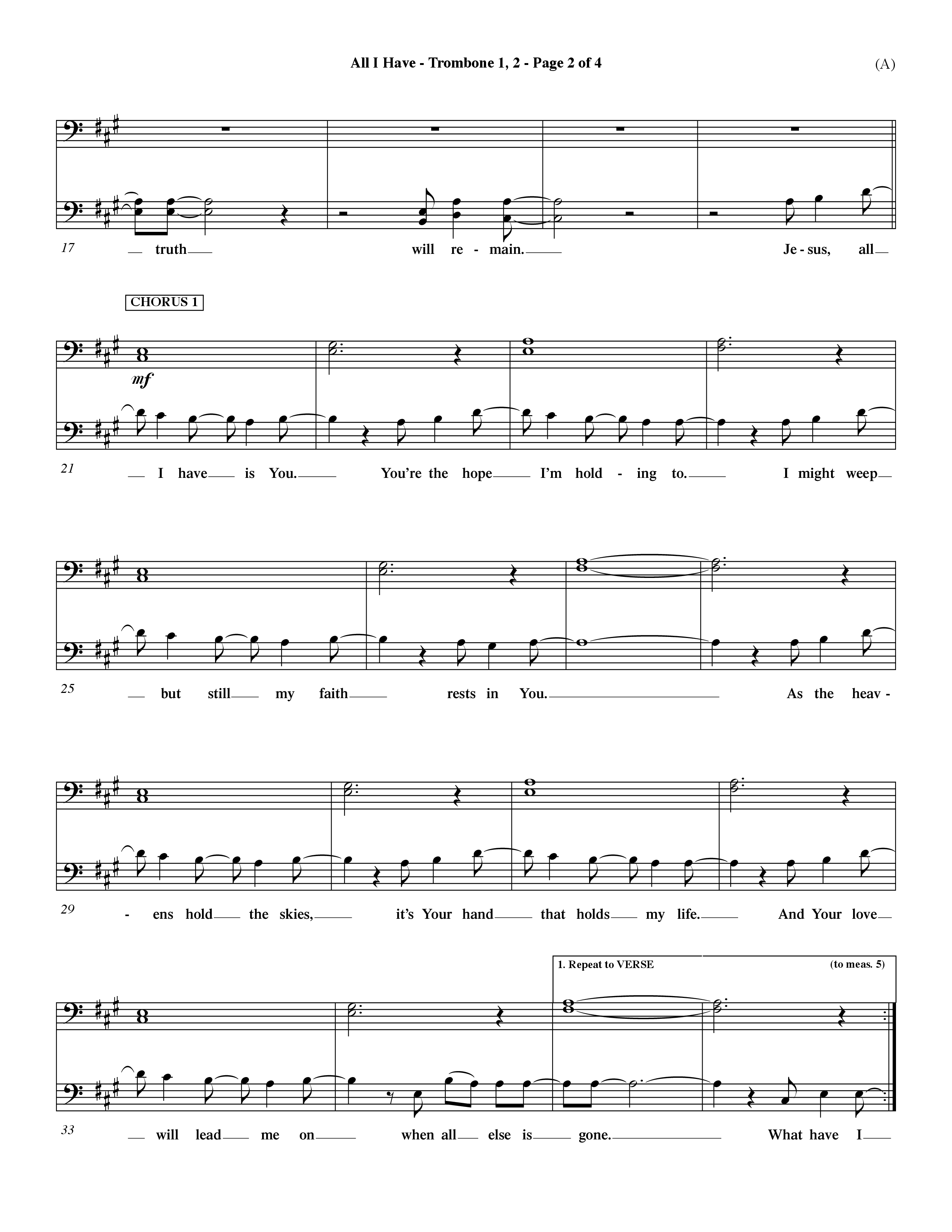 All I Have (Choral Anthem SATB) Trombone 1/2 (Word Music Choral / Orch. Dave Williamson)