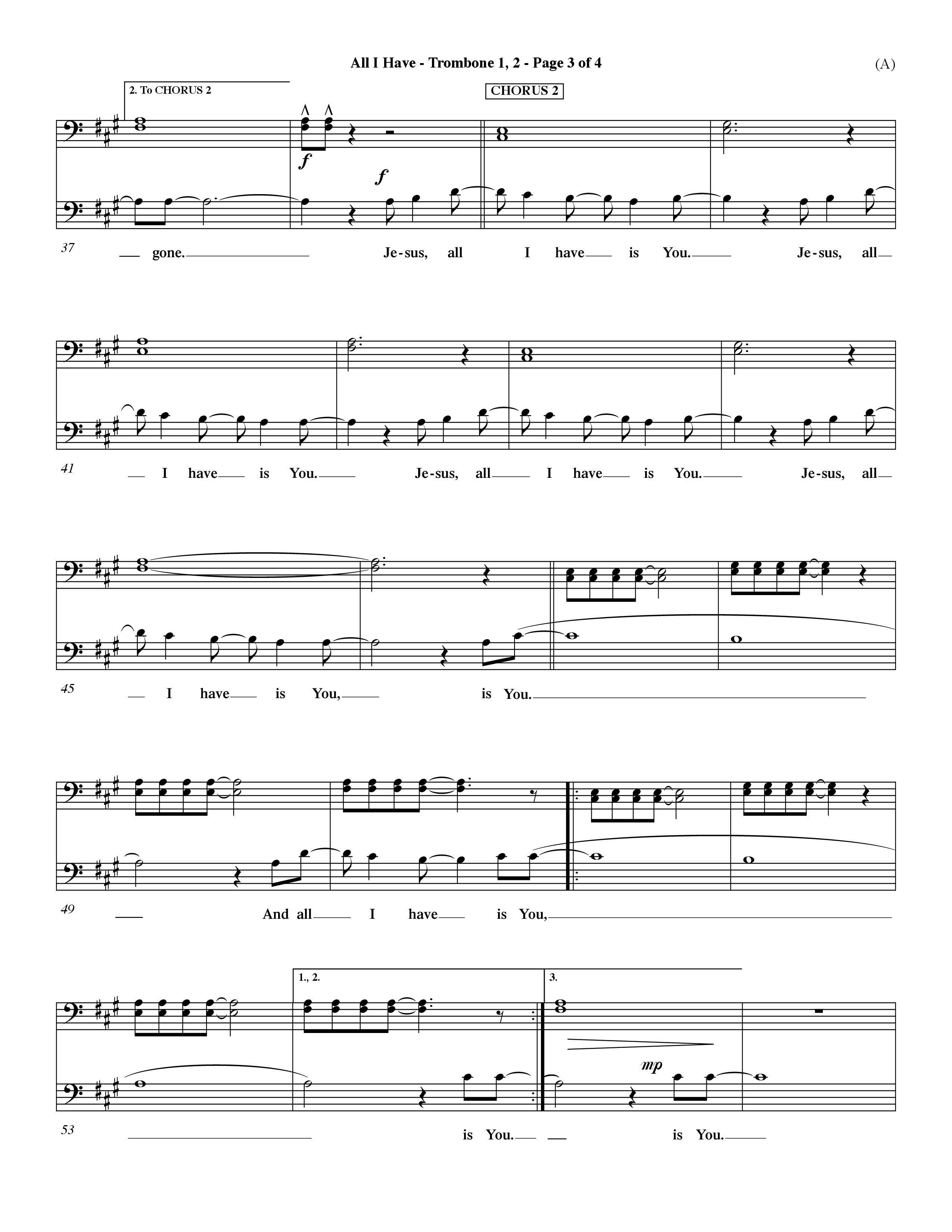 All I Have (Choral Anthem SATB) Trombone 1/2 (Word Music Choral / Orch. Dave Williamson)