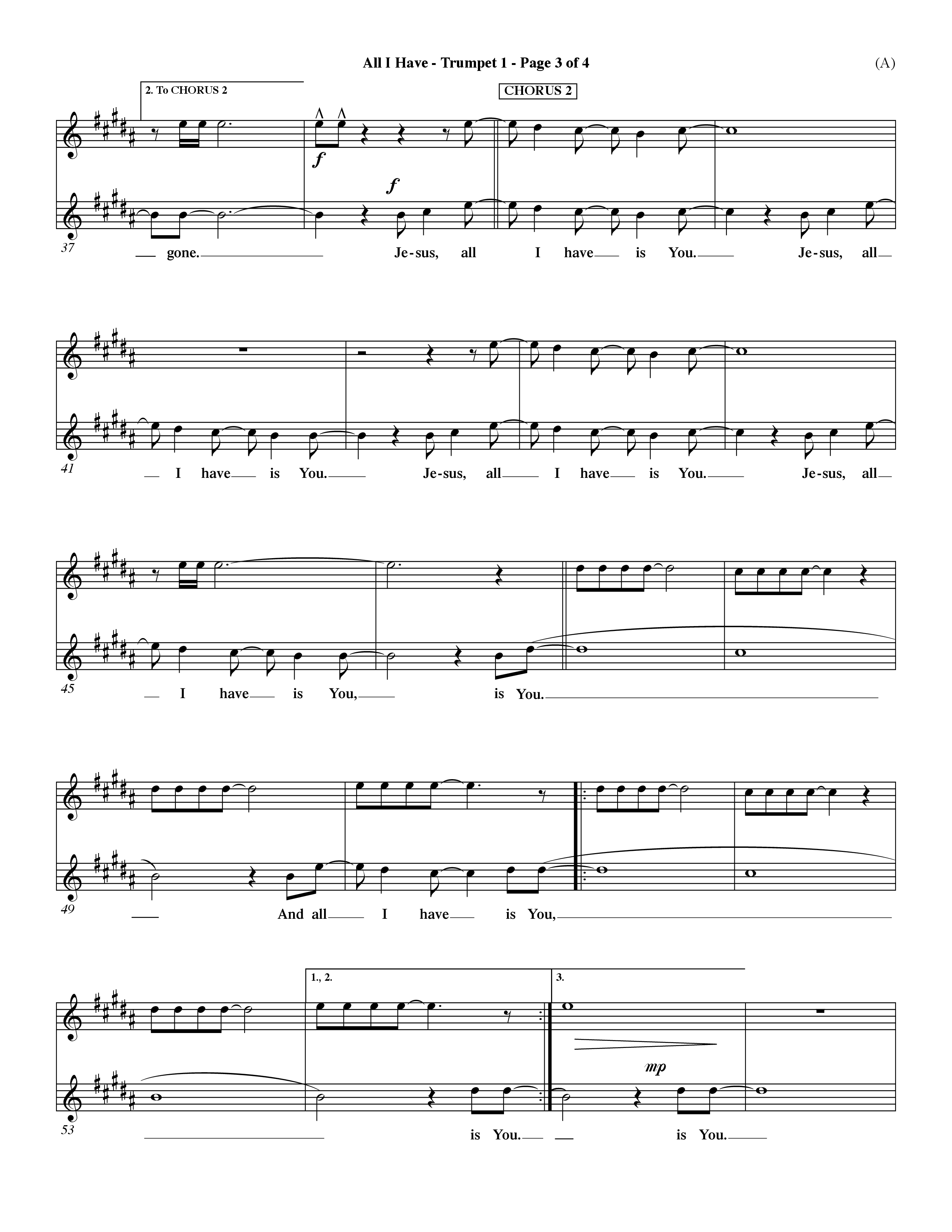 All I Have (Choral Anthem SATB) Trumpet 1 (Word Music Choral / Orch. Dave Williamson)
