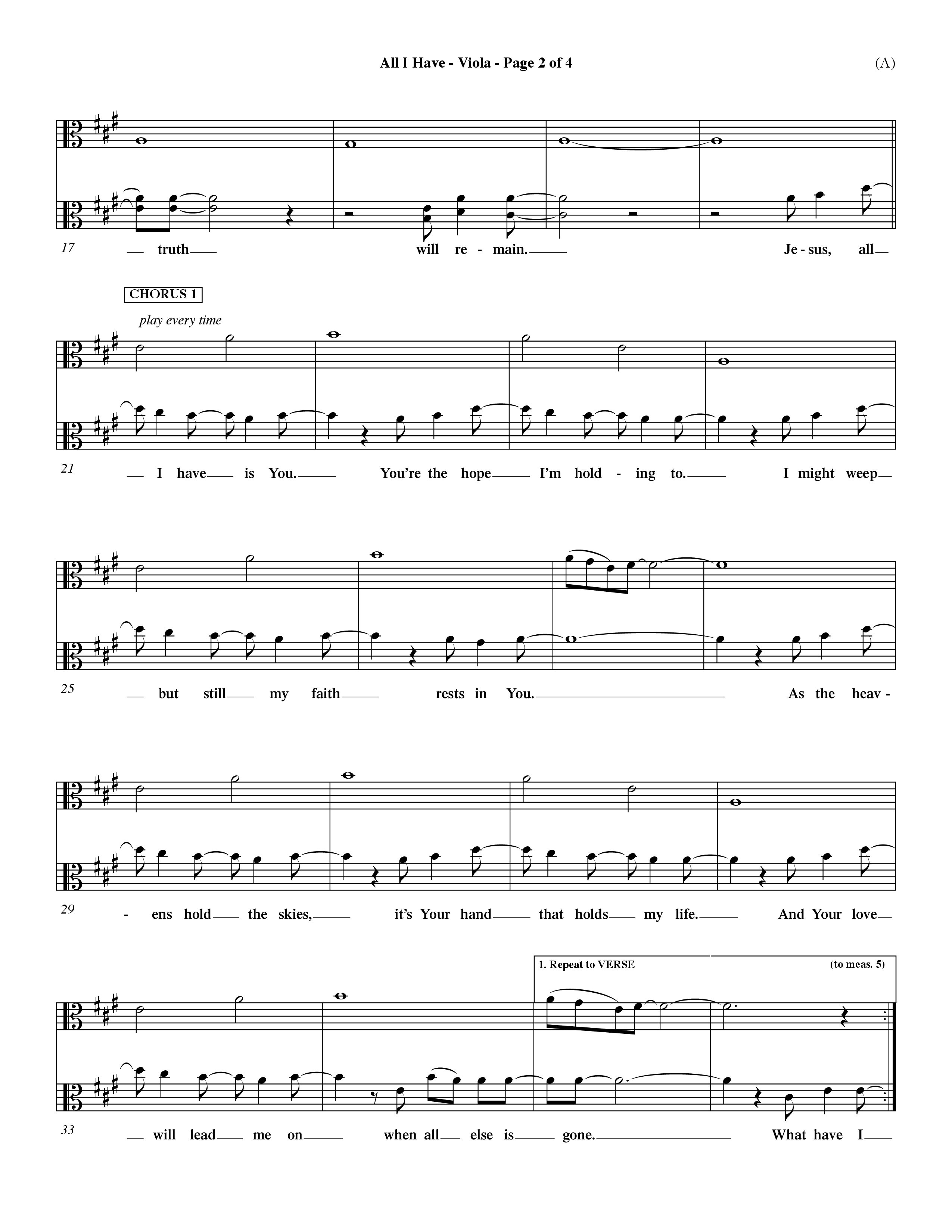 All I Have (Choral Anthem SATB) Viola (Word Music Choral / Orch. Dave Williamson)