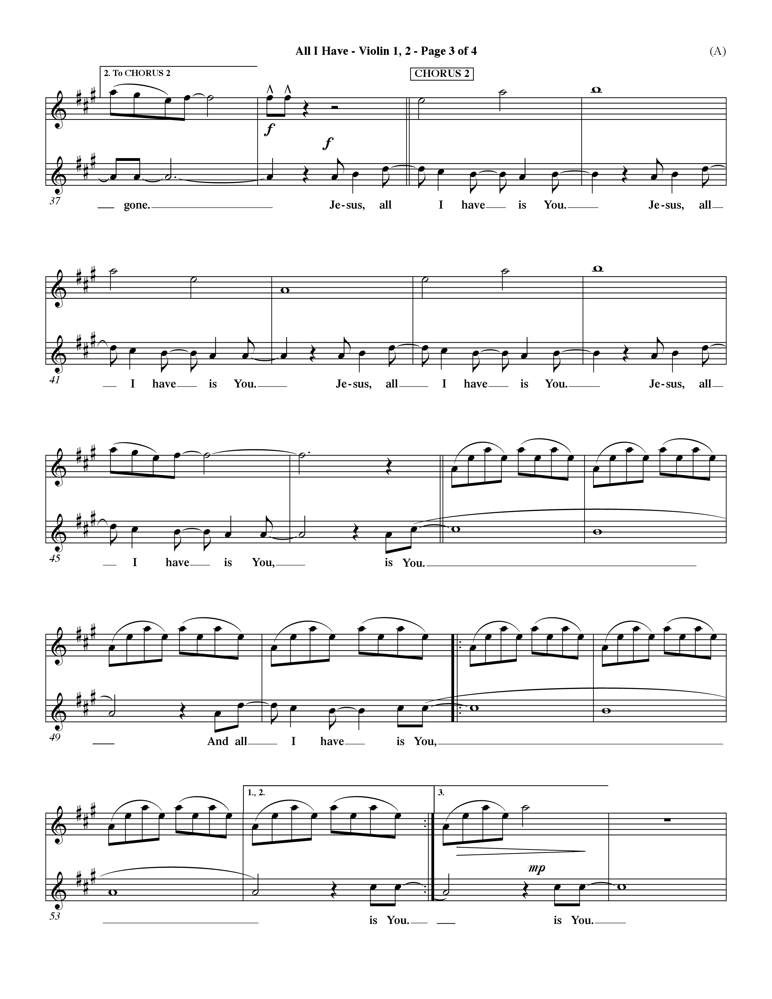 All I Have (Choral Anthem SATB) Violin 1/2 (Word Music Choral / Orch. Dave Williamson)