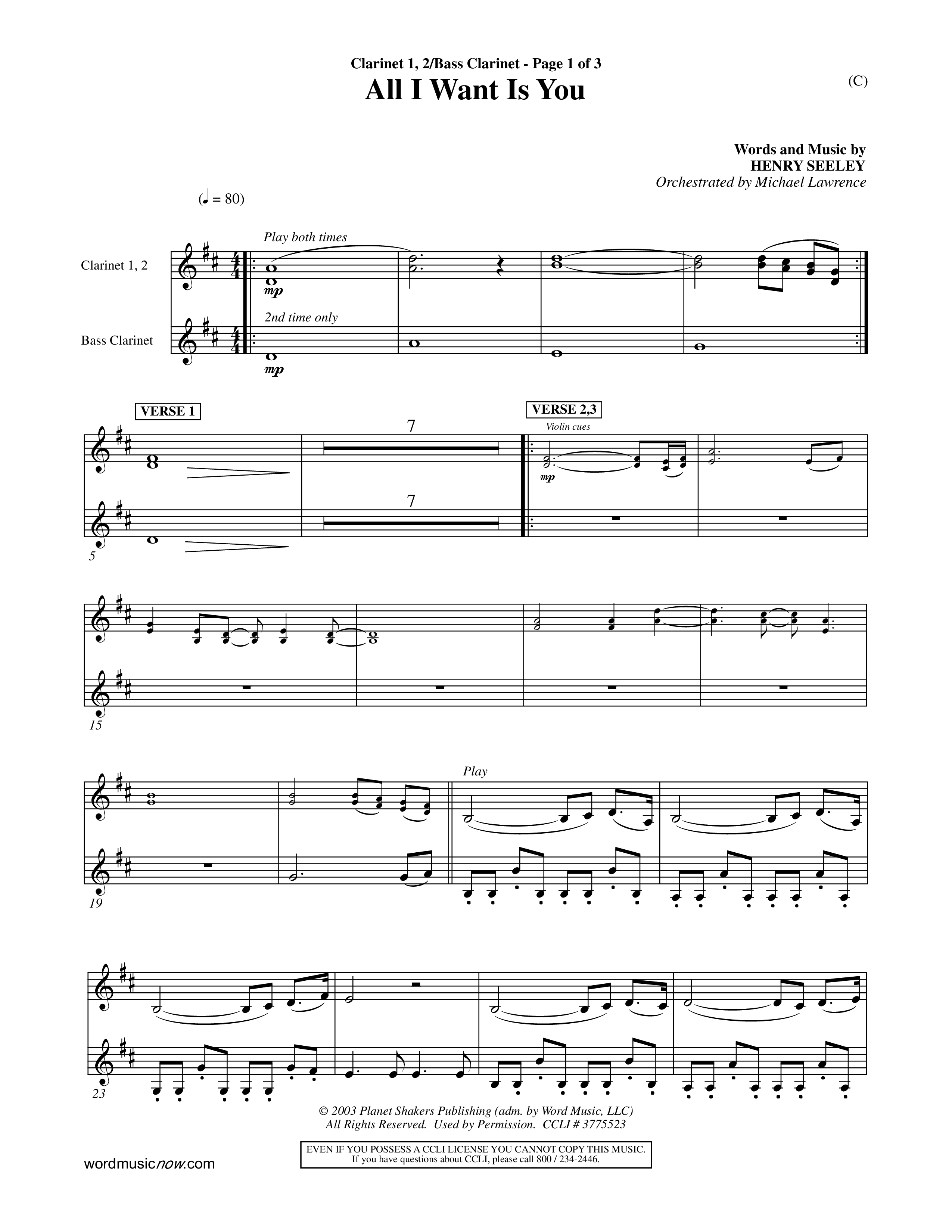 All I Want Is You (Choral Anthem SATB) Clarinet 1/2, Bass Clarinet (Word Music Choral / Orch. Michael Lawrence)
