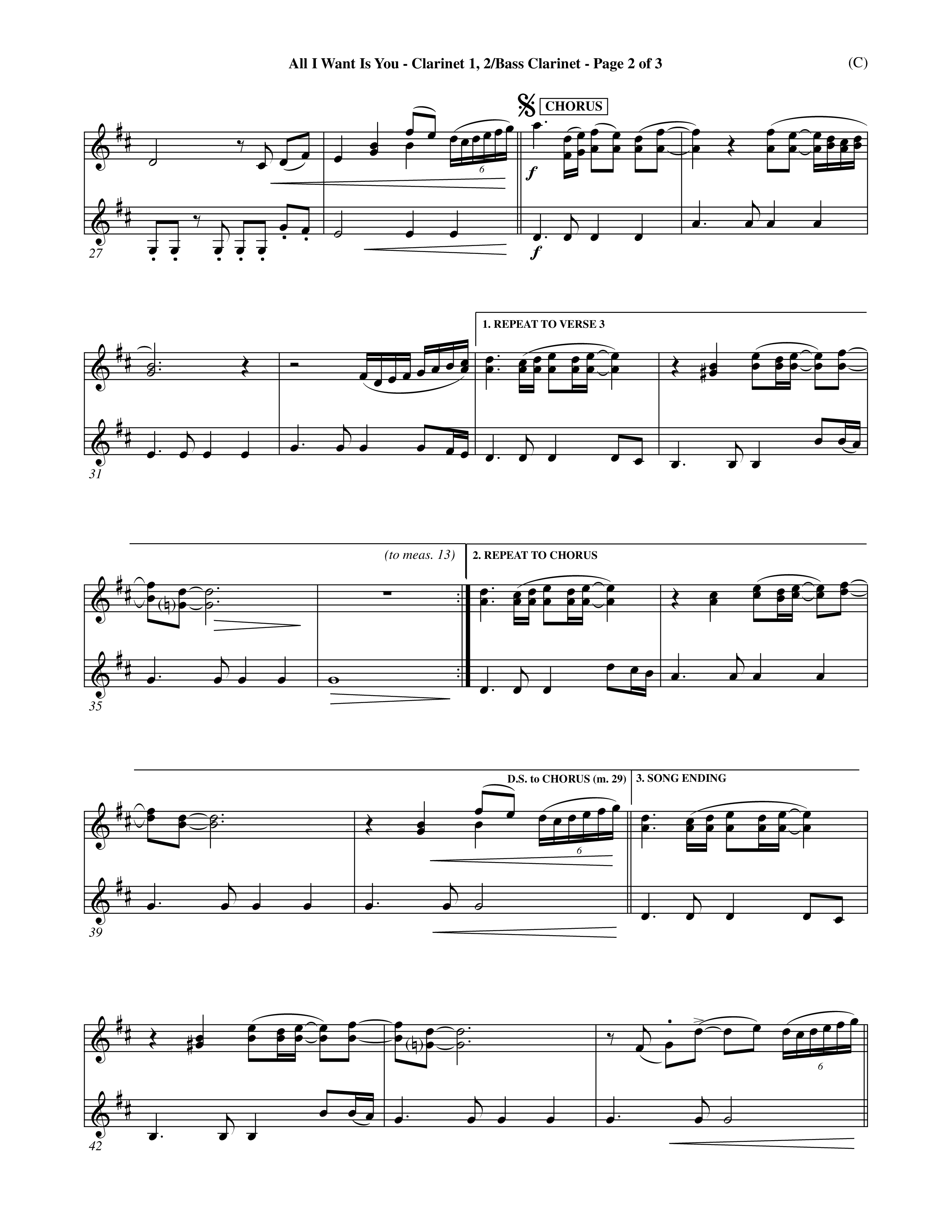 All I Want Is You (Choral Anthem SATB) Clarinet 1/2, Bass Clarinet (Word Music Choral / Orch. Michael Lawrence)