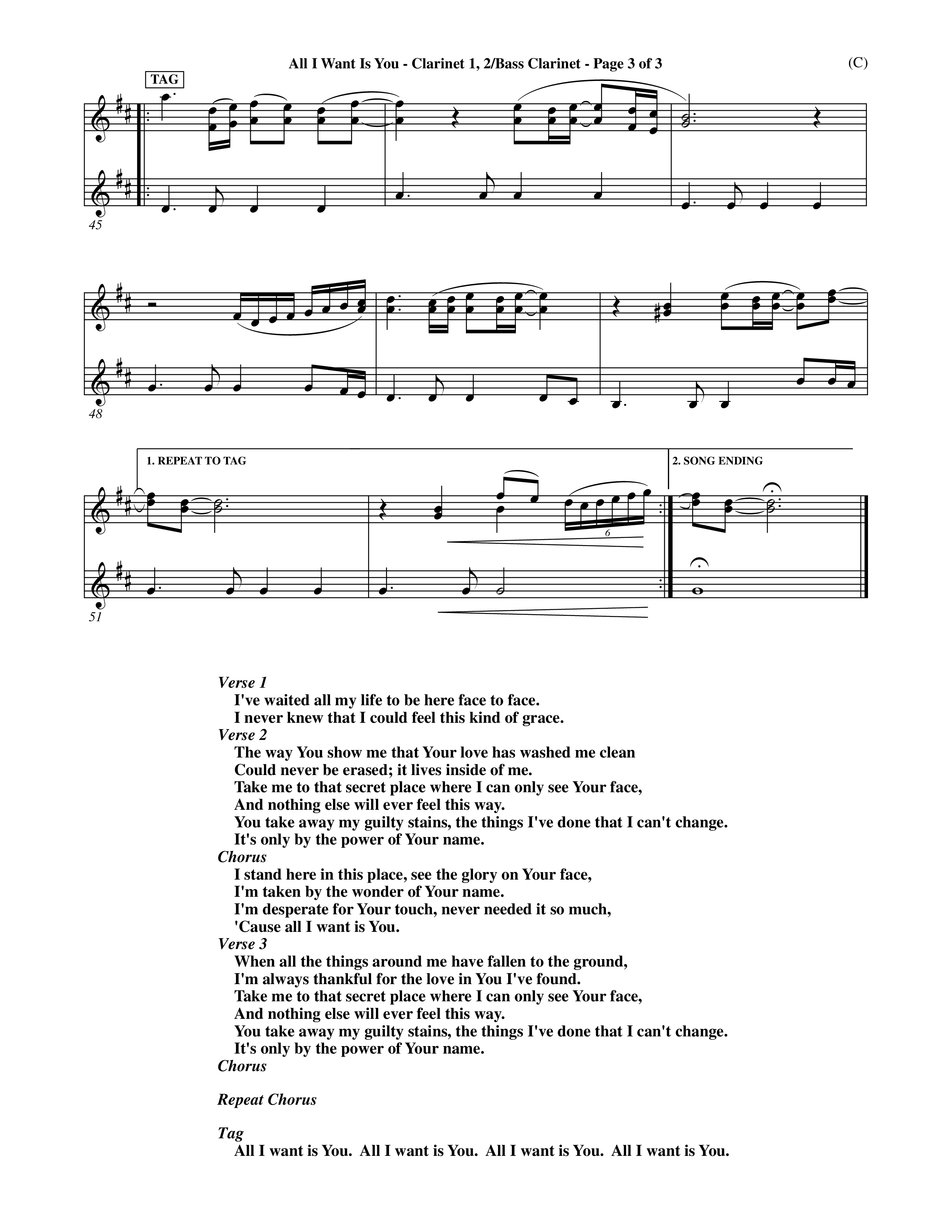 All I Want Is You (Choral Anthem SATB) Clarinet 1/2, Bass Clarinet (Word Music Choral / Orch. Michael Lawrence)