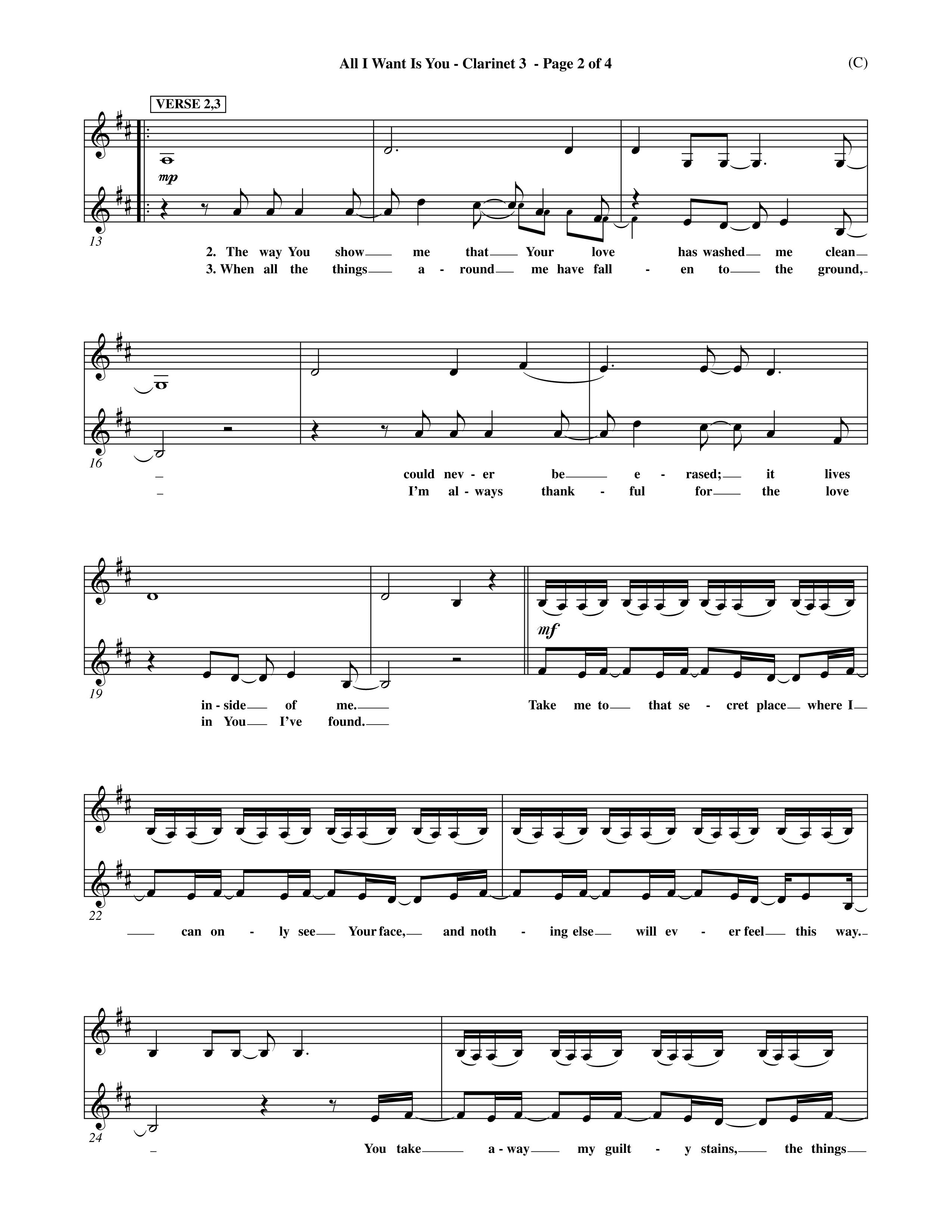 All I Want Is You (Choral Anthem SATB) Clarinet 3 (Word Music Choral / Orch. Michael Lawrence)