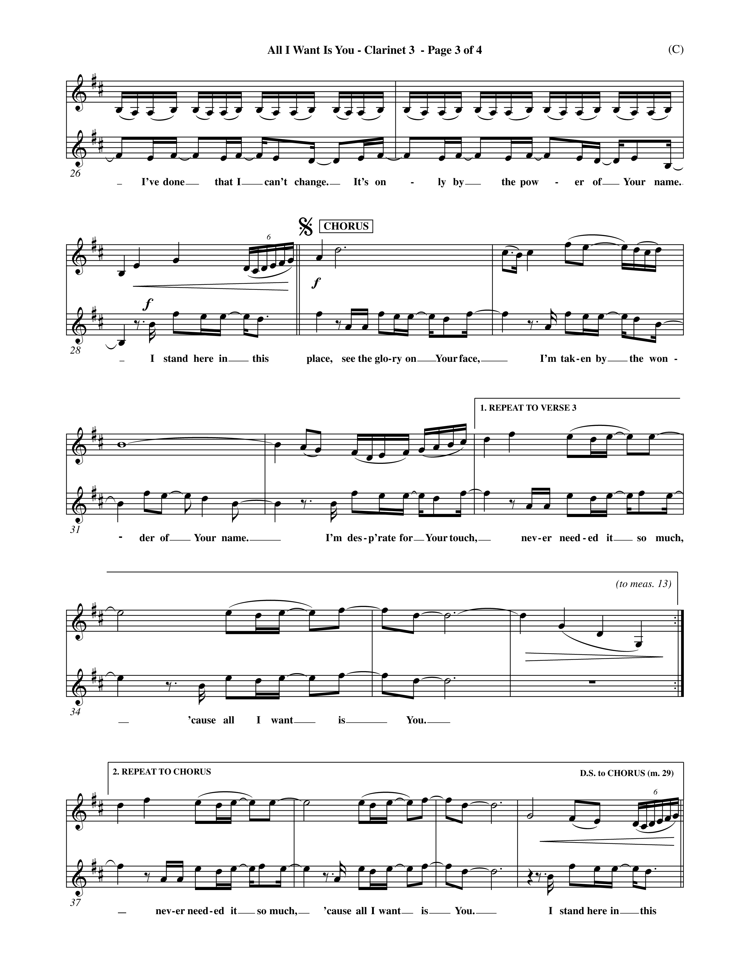 All I Want Is You (Choral Anthem SATB) Clarinet 3 (Word Music Choral / Orch. Michael Lawrence)