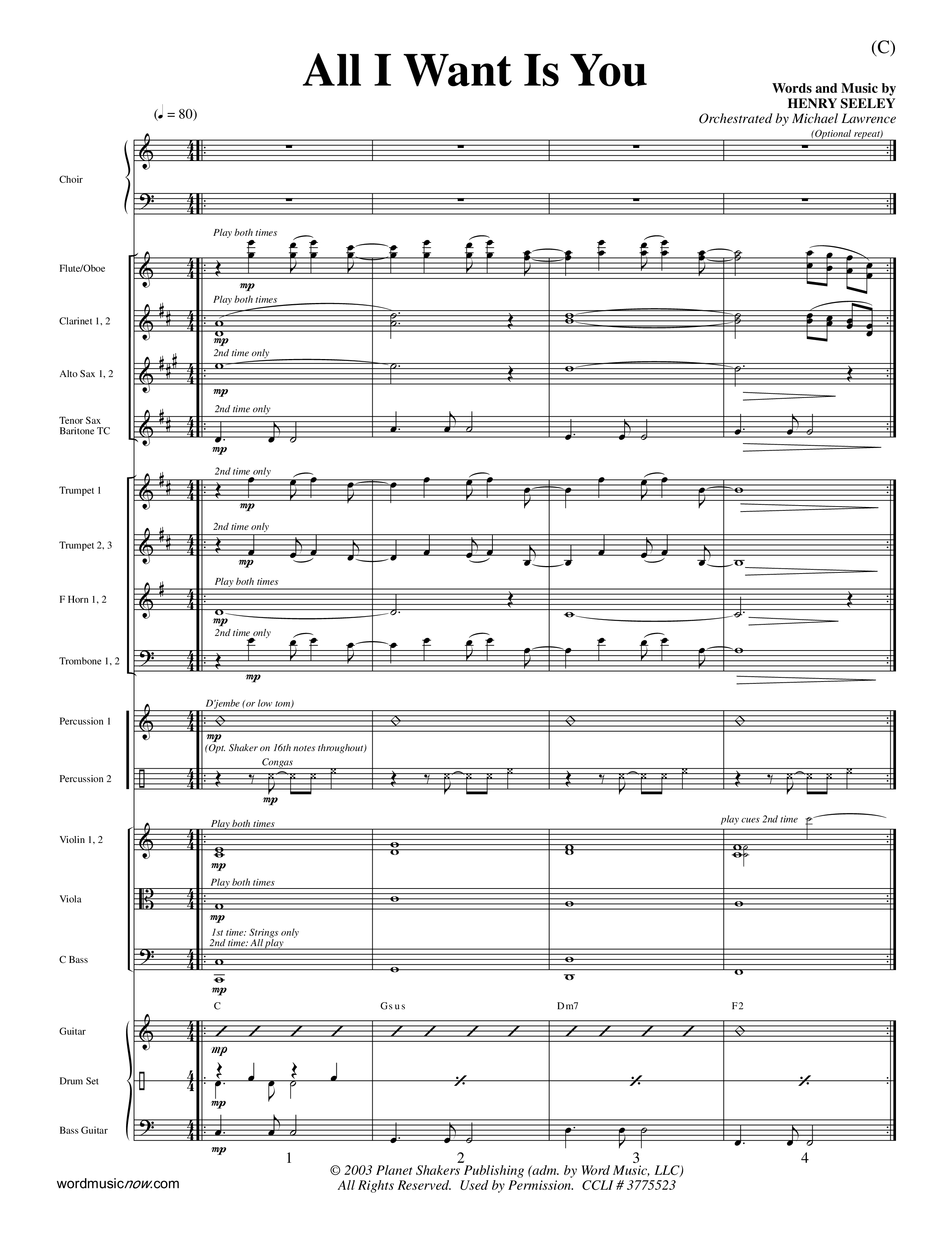 All I Want Is You (Choral Anthem SATB) Orchestration (Word Music Choral / Orch. Michael Lawrence)