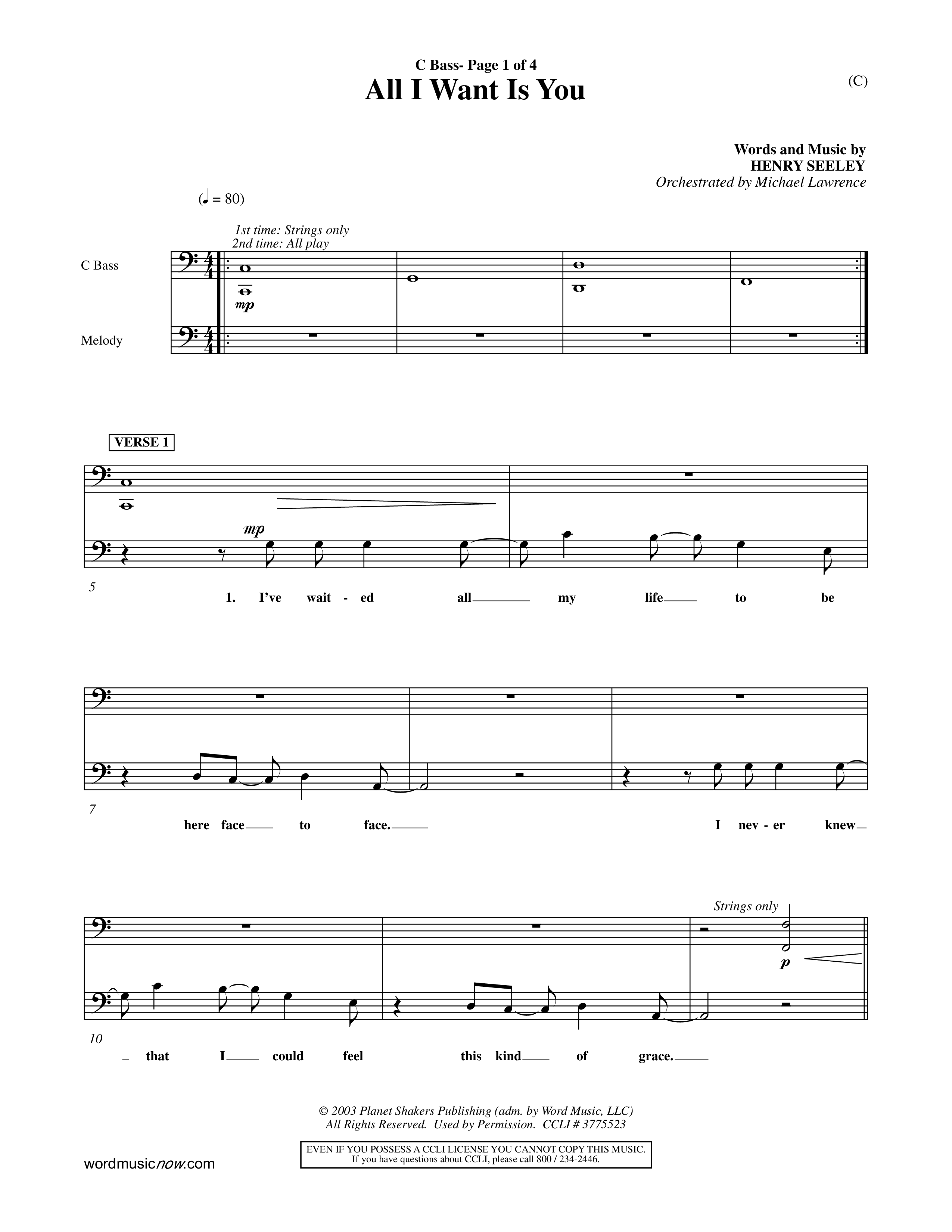 All I Want Is You (Choral Anthem SATB) Contrabass (Word Music Choral / Orch. Michael Lawrence)